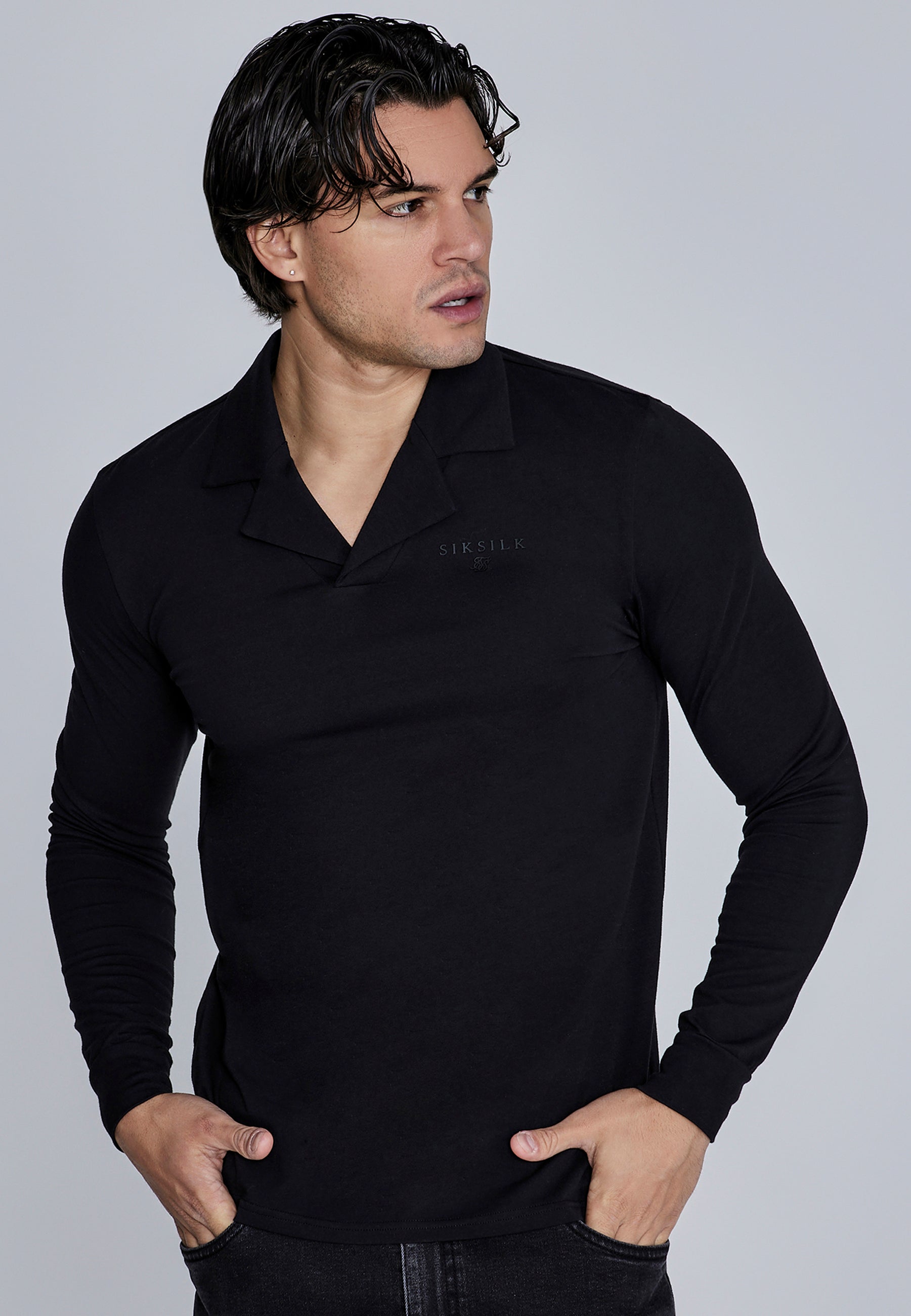 Polo a maniche lunghe in nero Magliette SikSilk