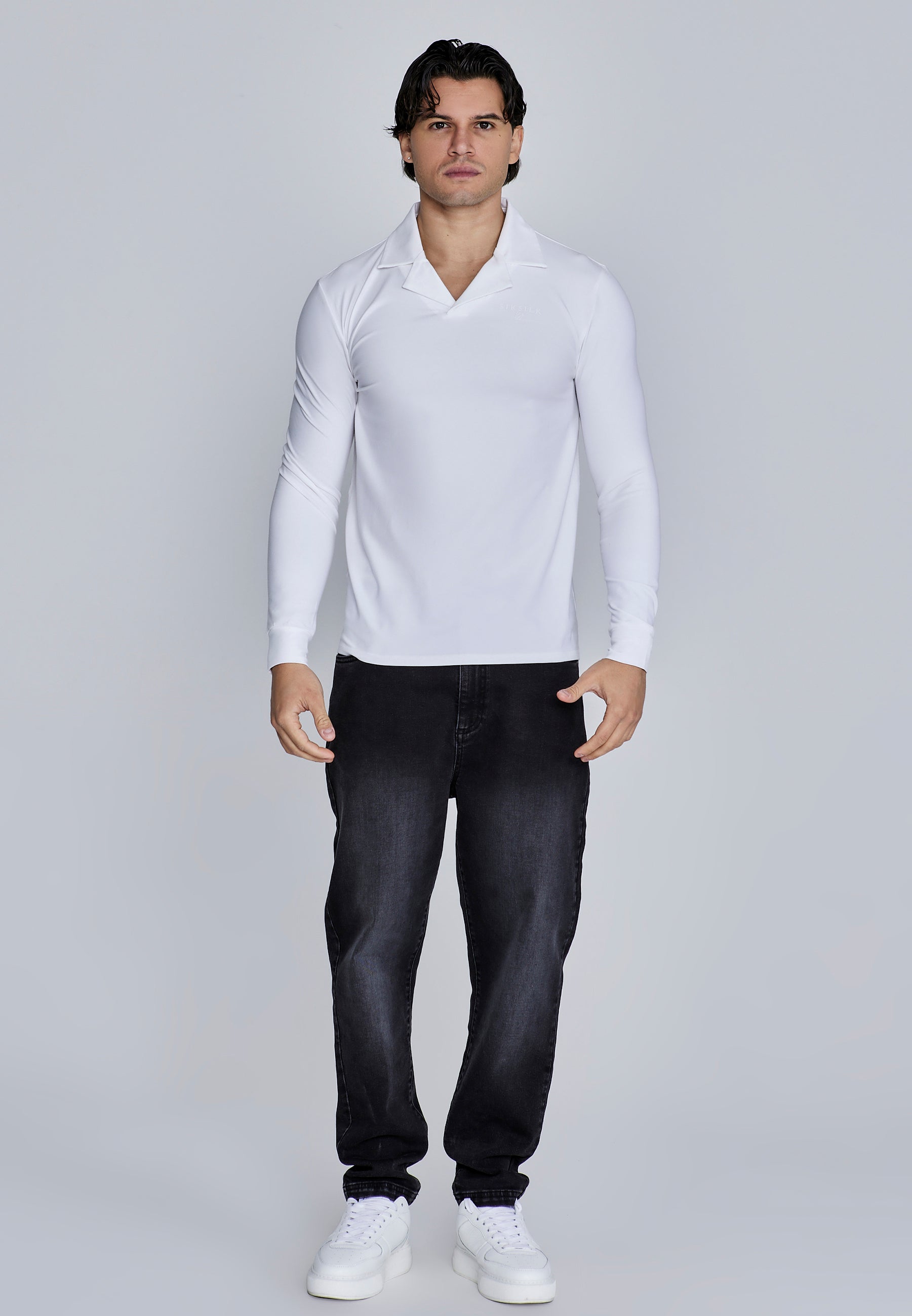 Polo a maniche lunghe in bianco Magliette SikSilk