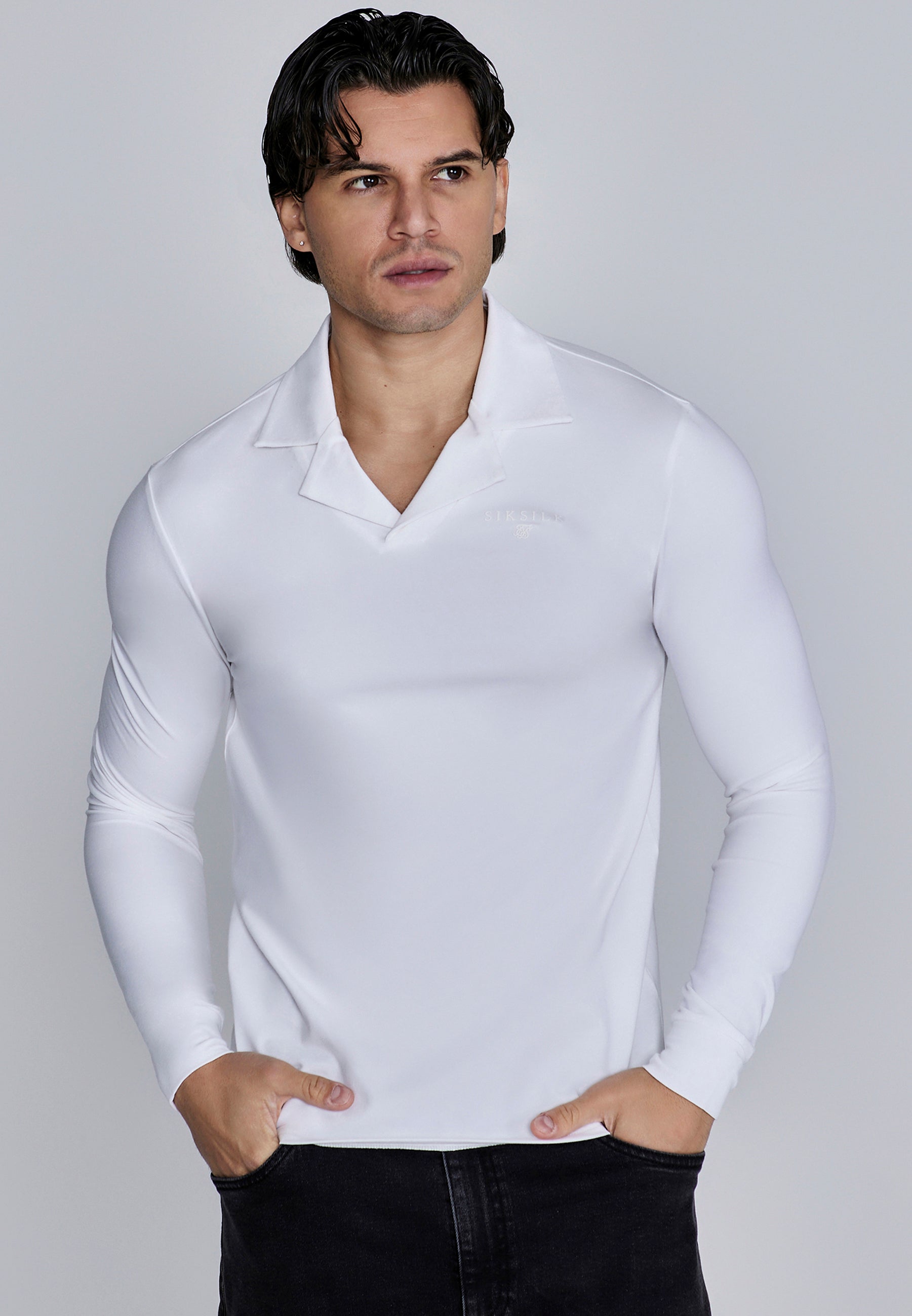Polo a maniche lunghe in bianco Magliette SikSilk
