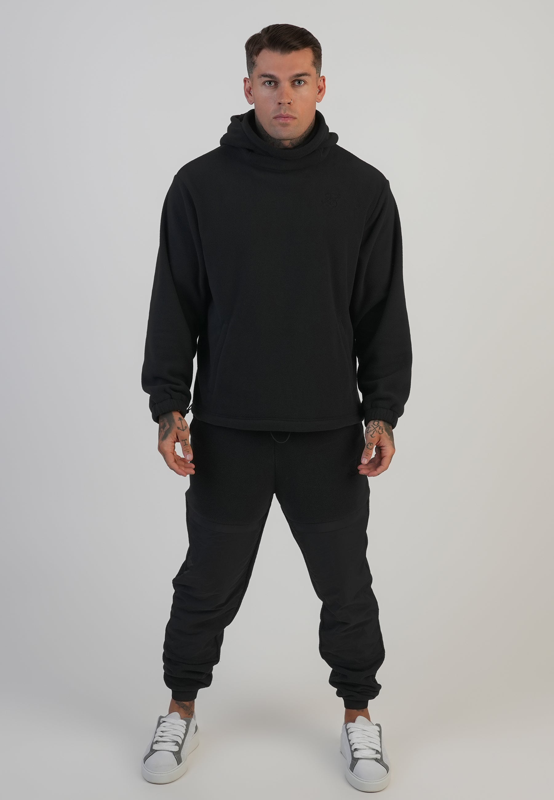 Polar Fleece Hoodie in nero Felpa con cappuccio SikSilk