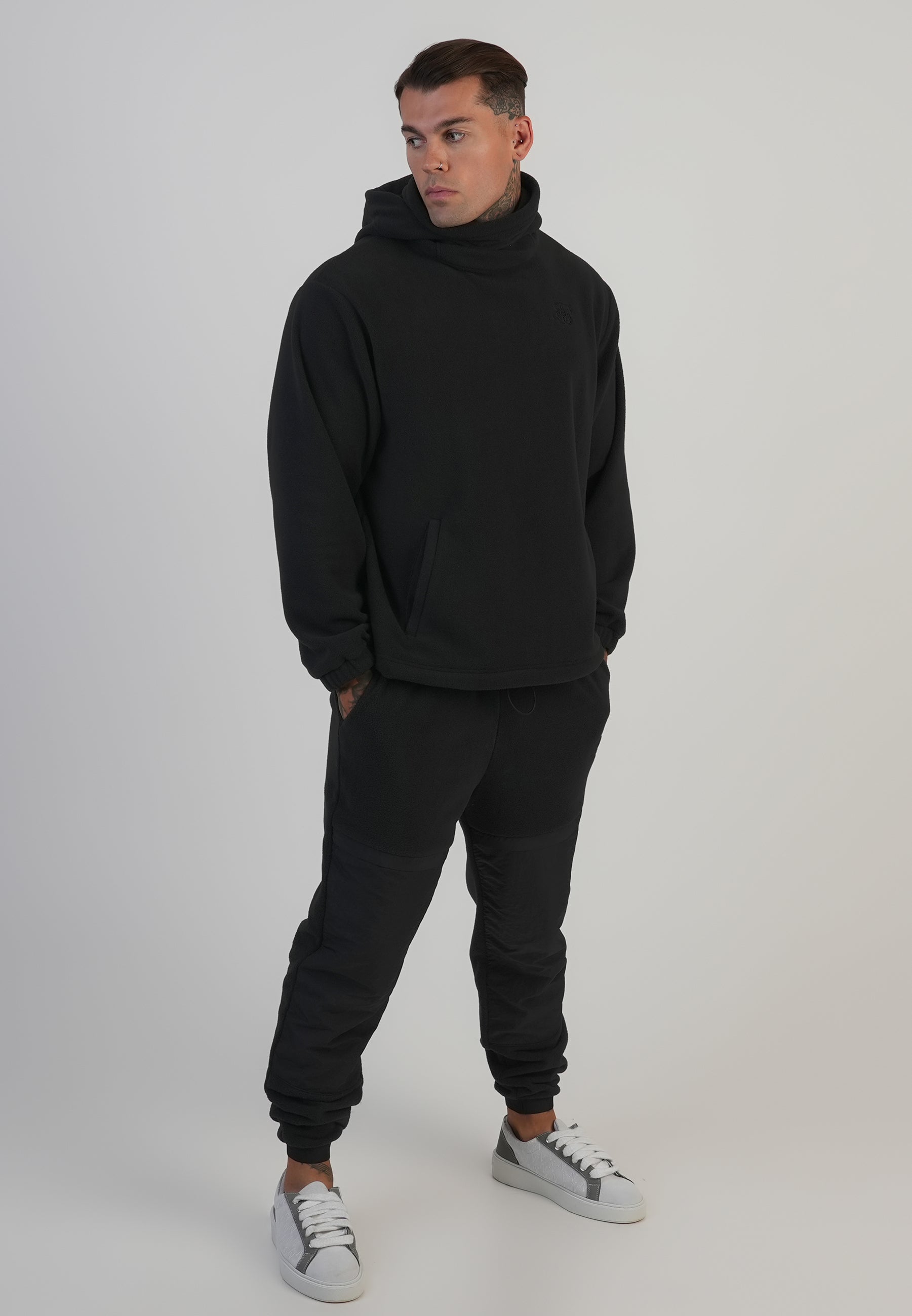 Polar Fleece Hoodie in nero Felpa con cappuccio SikSilk