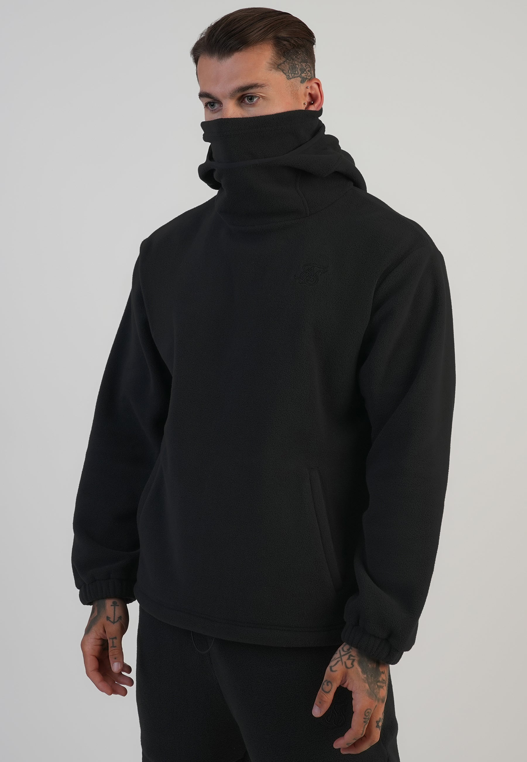 Polar Fleece Hoodie in nero Felpa con cappuccio SikSilk