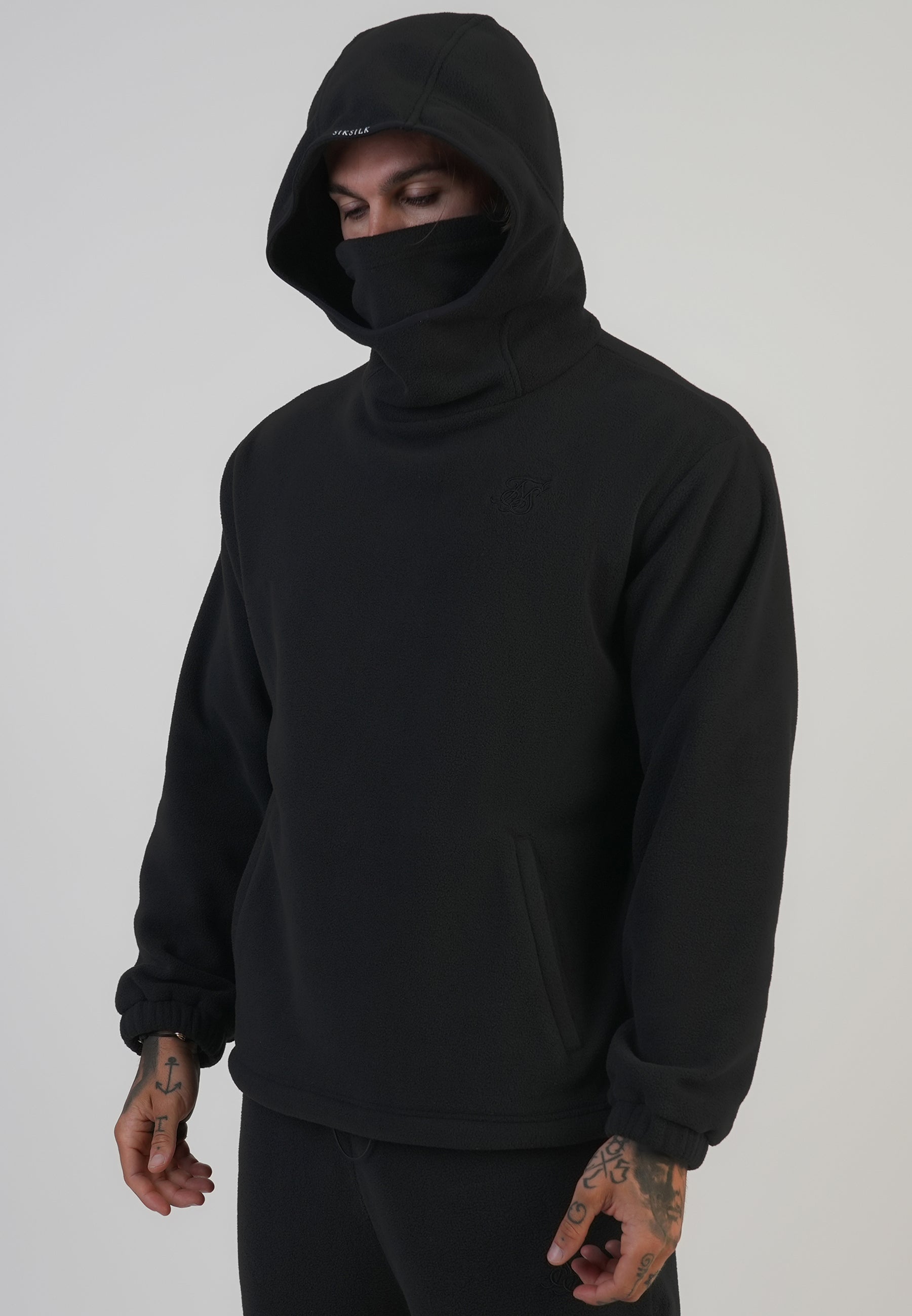 Polar Fleece Hoodie in nero Felpa con cappuccio SikSilk