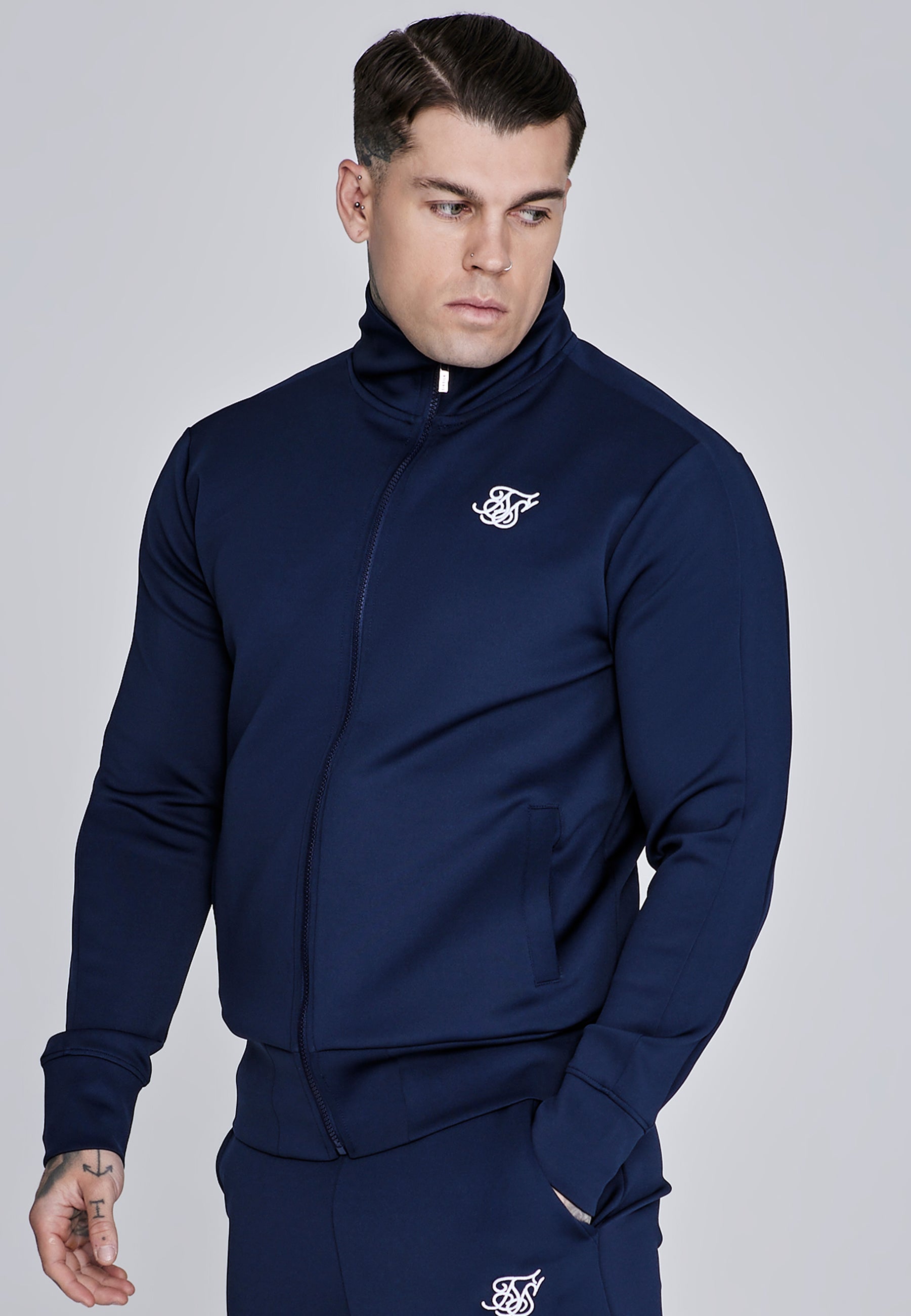 Essentials Poly Track Top in Navy Giacche da ginnastica SikSilk