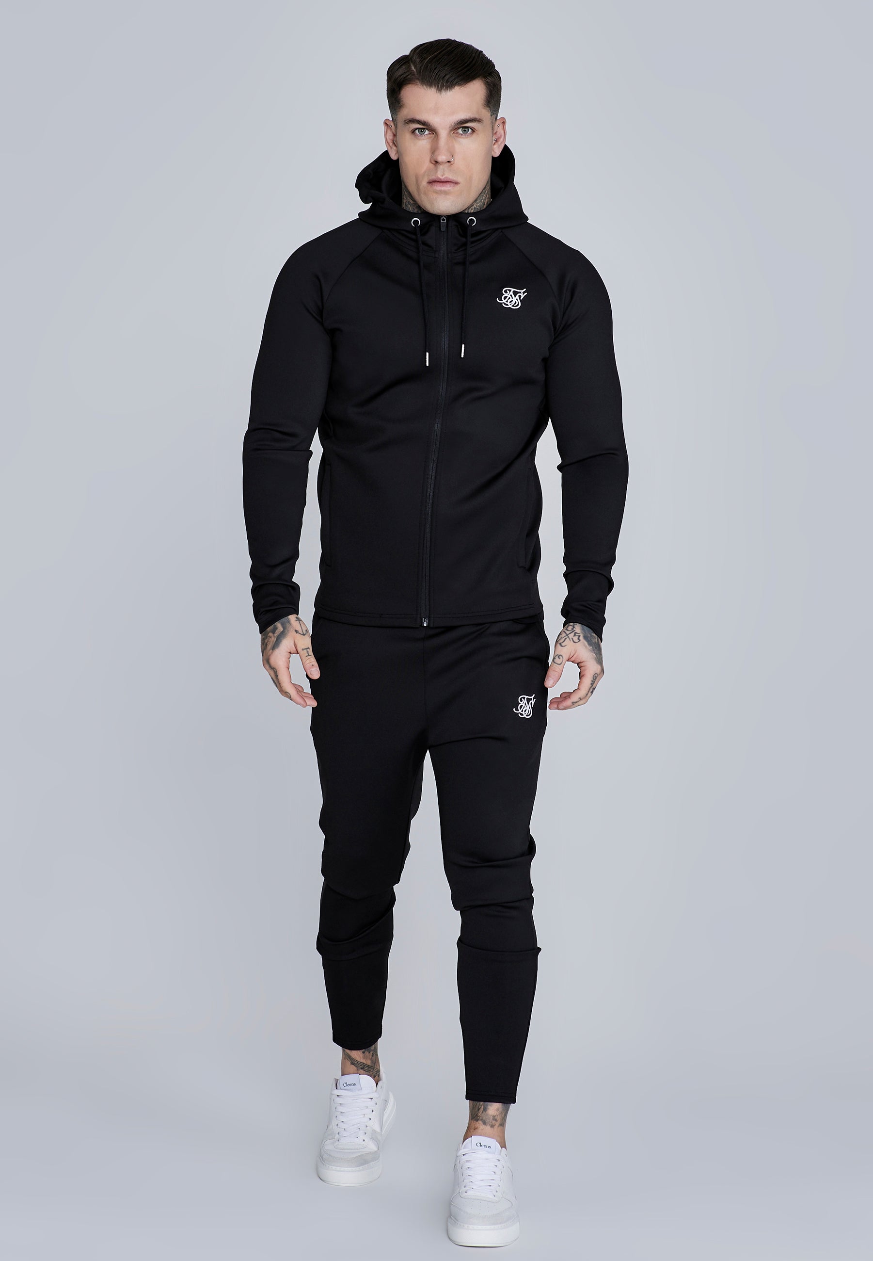 Essentials Poly Felpa con cappuccio a zip intera in nero Felpe SikSilk