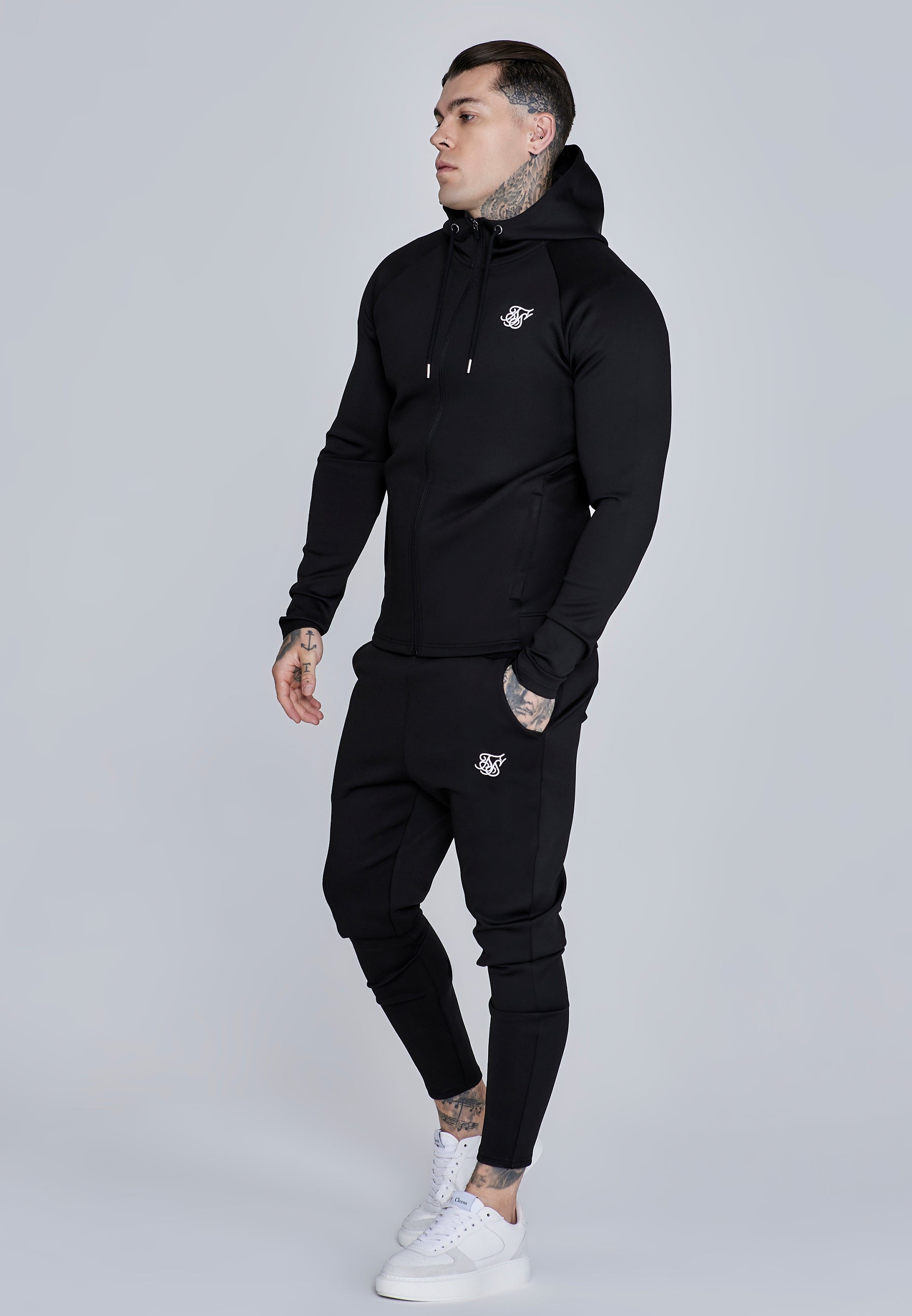 Essentials Poly Felpa con cappuccio a zip intera in nero Felpe SikSilk