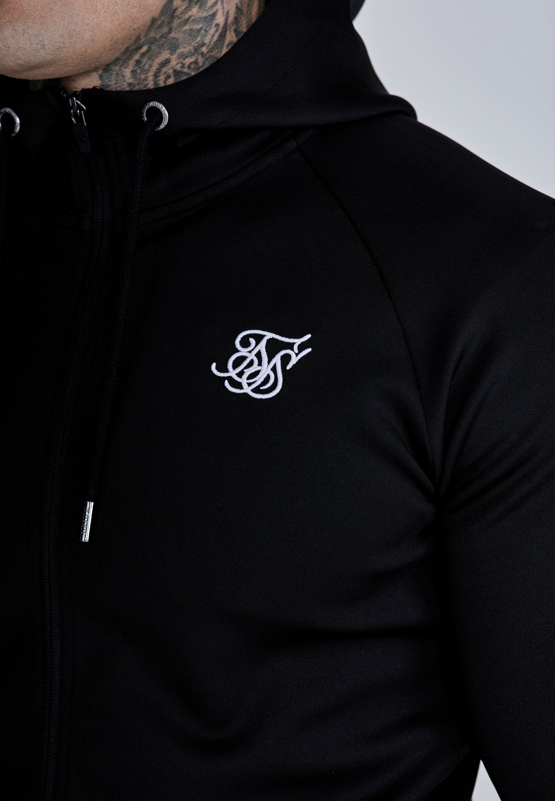 Essentials Poly Felpa con cappuccio a zip intera in nero Felpe SikSilk