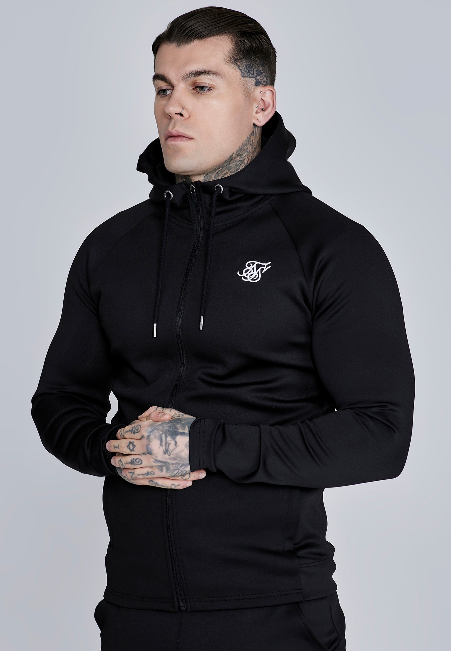 Essentials Poly Felpa con cappuccio a zip intera in nero Felpe SikSilk