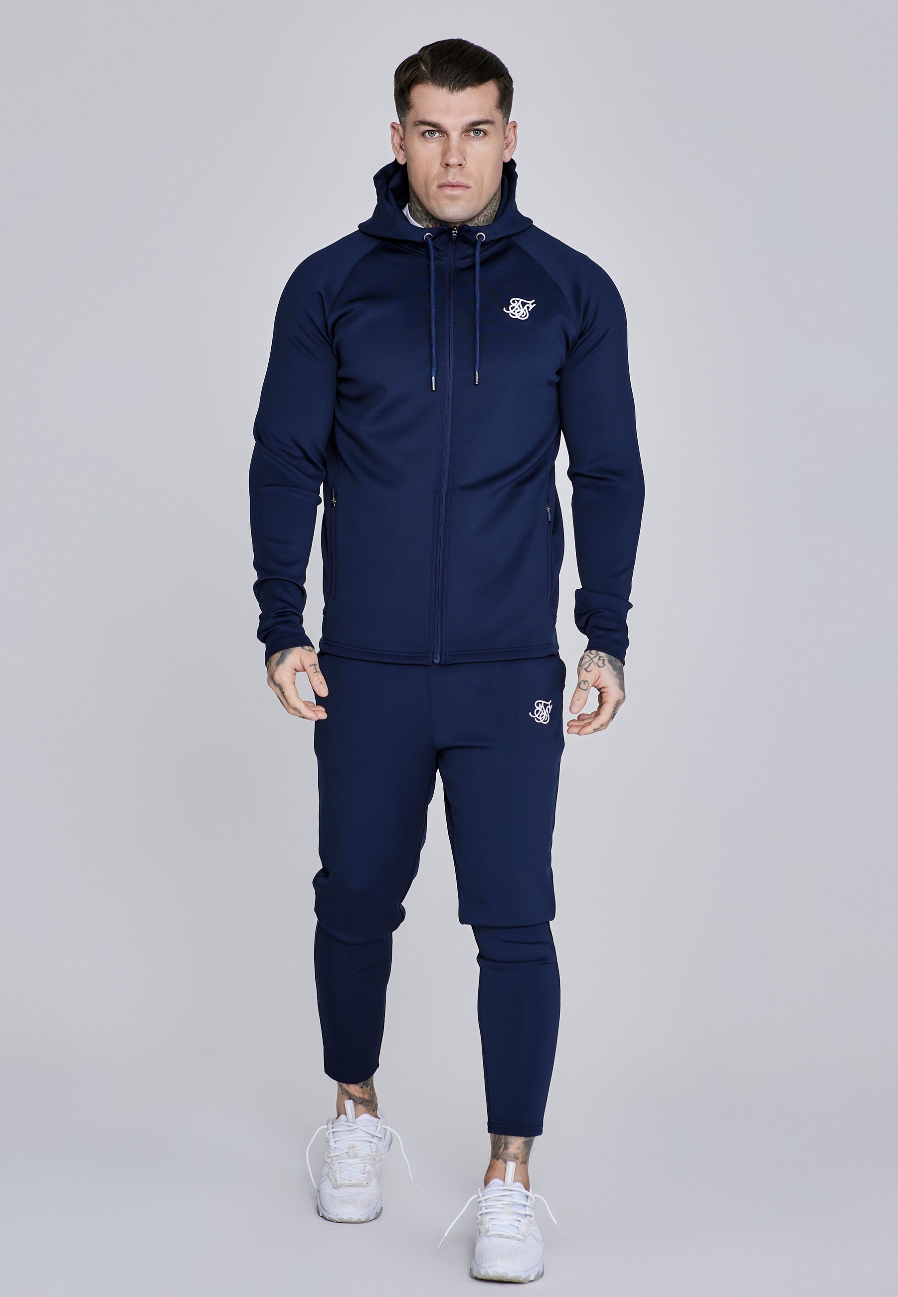 Essentials Poly Felpa con cappuccio a tutta zip in felpa blu SikSilk