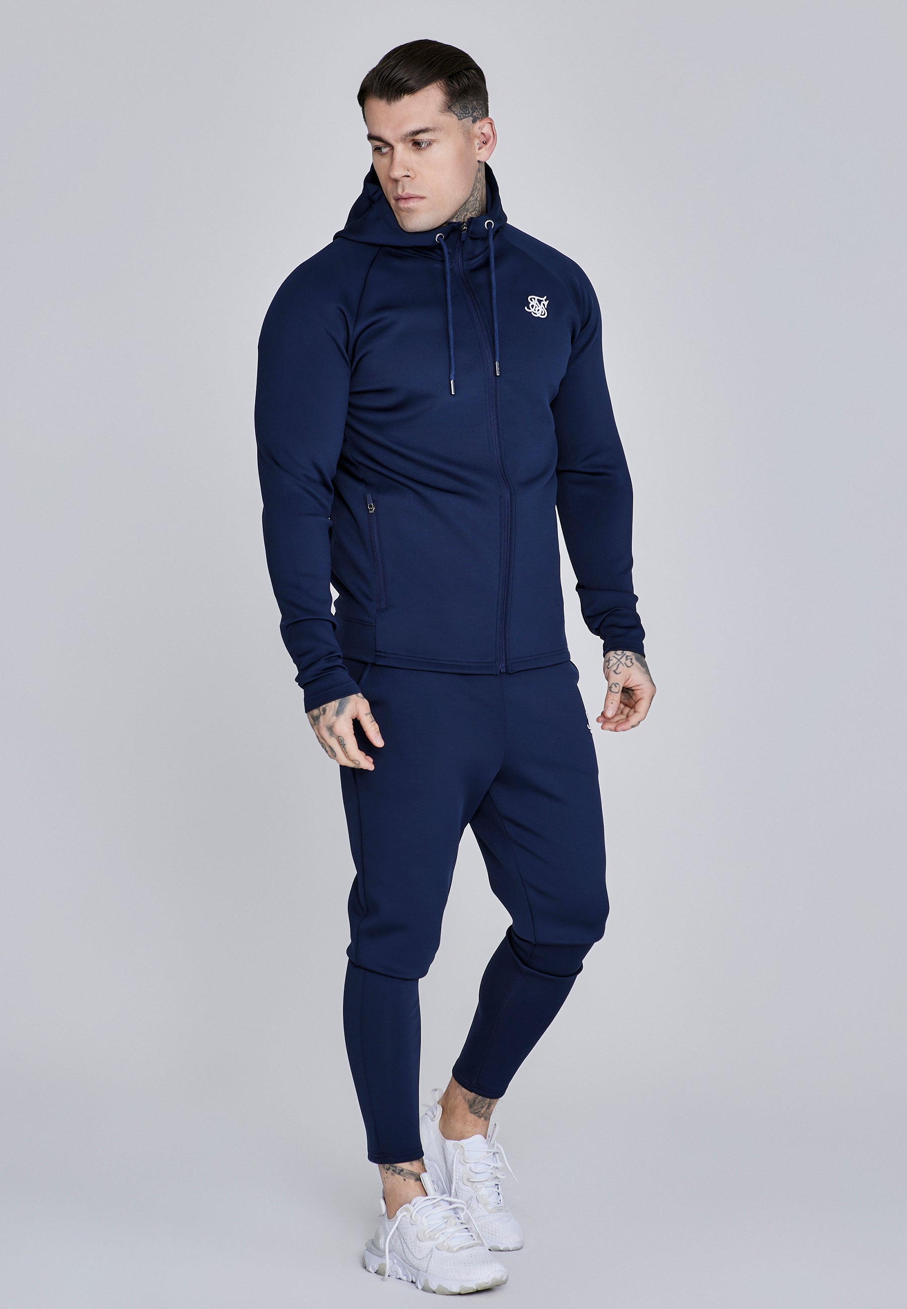 Essentials Poly Felpa con cappuccio a tutta zip in felpa blu SikSilk