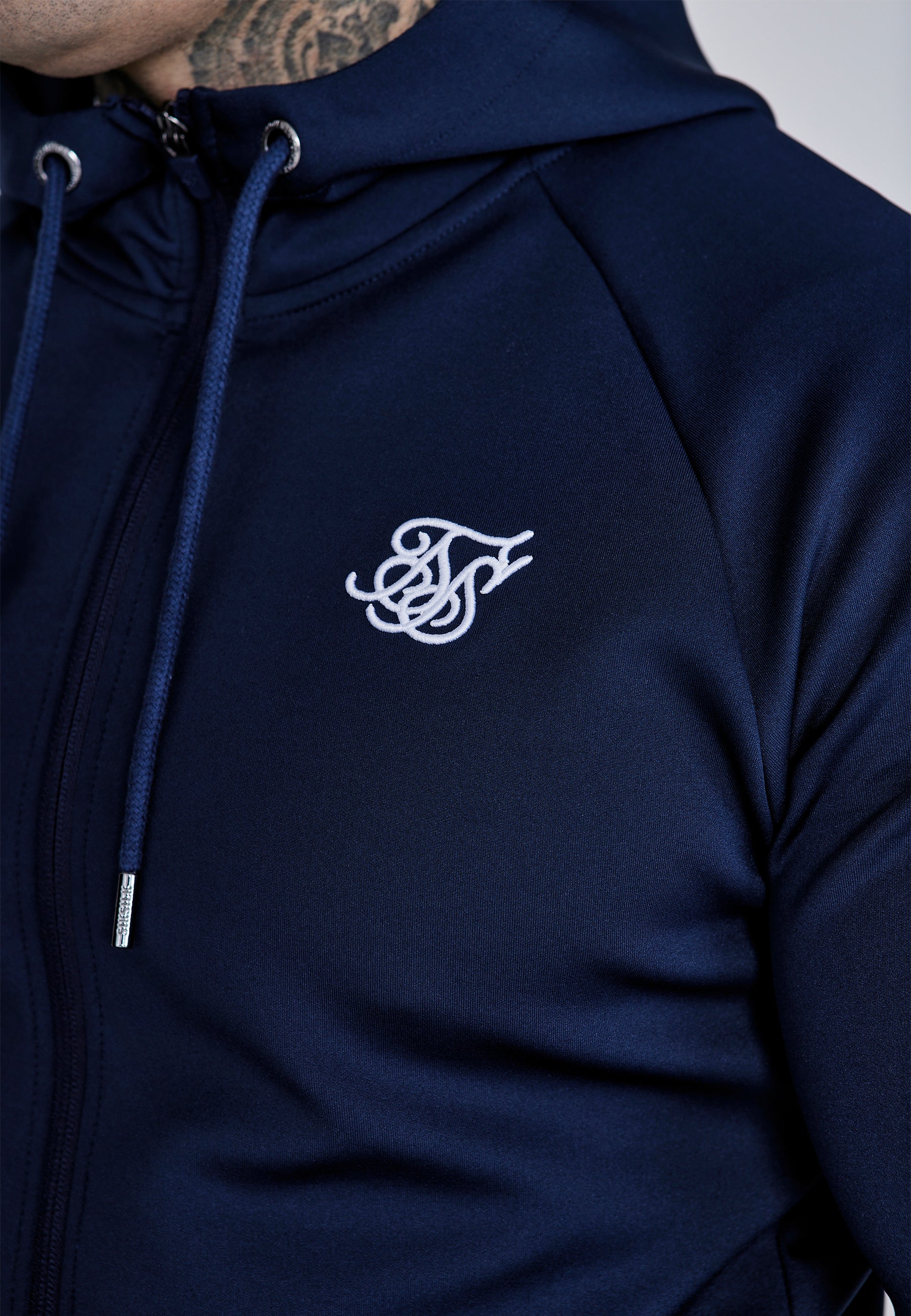 Essentials Poly Felpa con cappuccio a tutta zip in felpa blu SikSilk