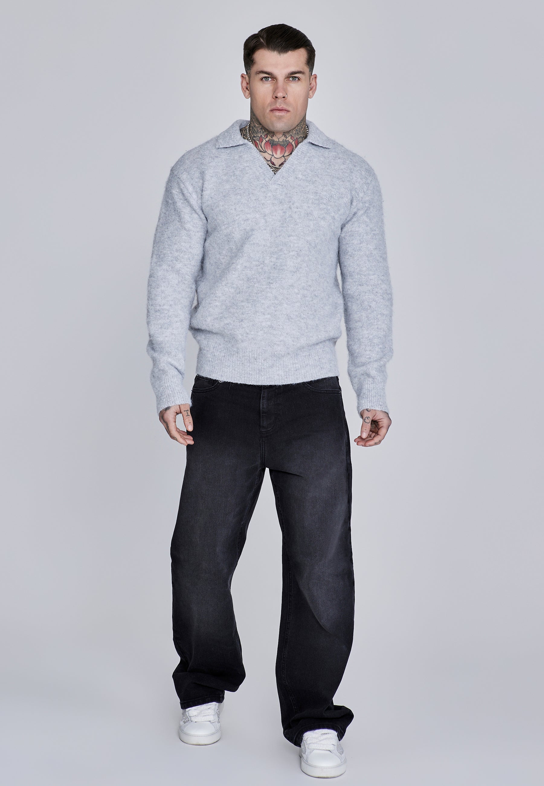 Maglione Polo in maglia grigio Maglioni SikSilk