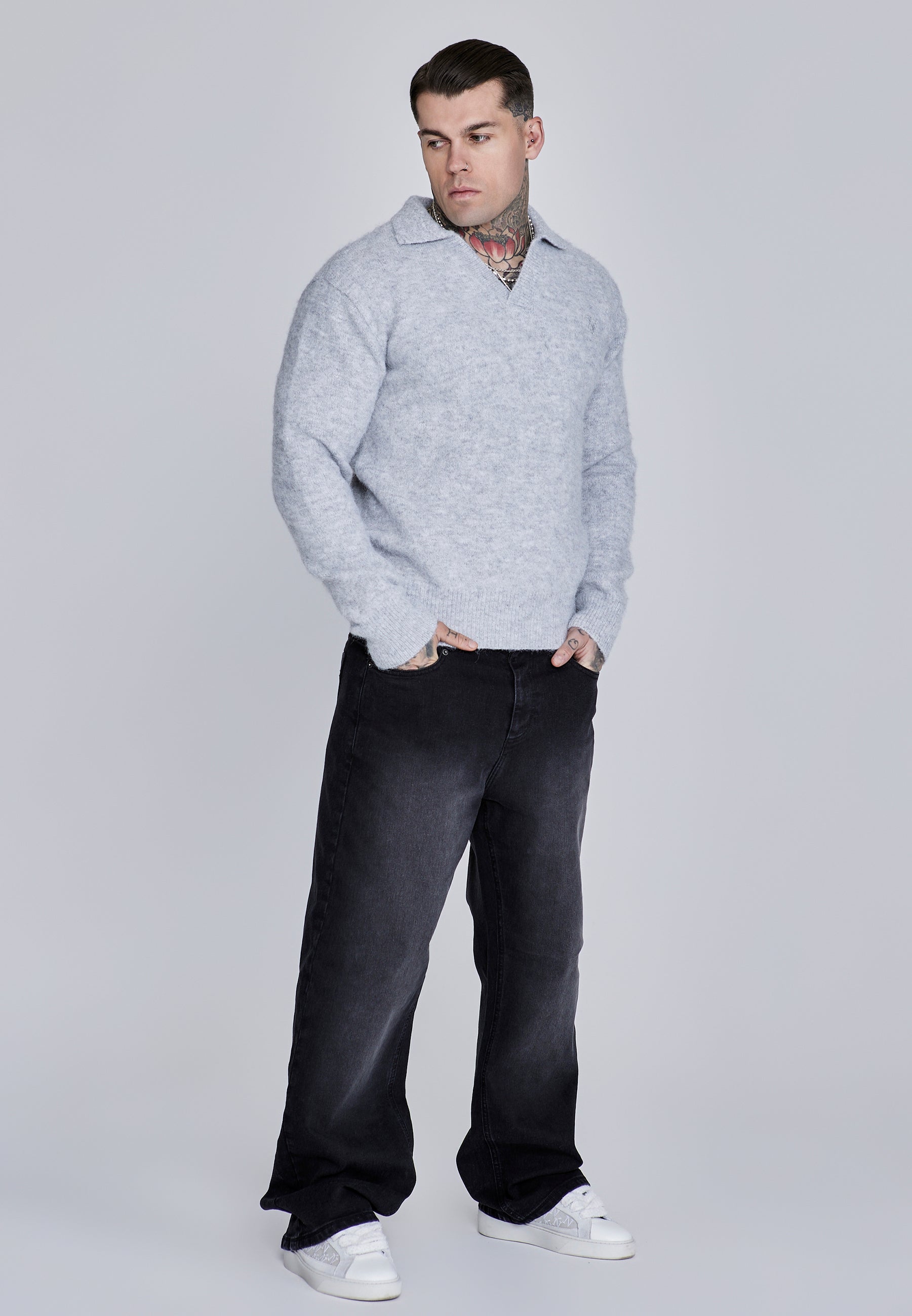 Maglione Polo in maglia grigio Maglioni SikSilk