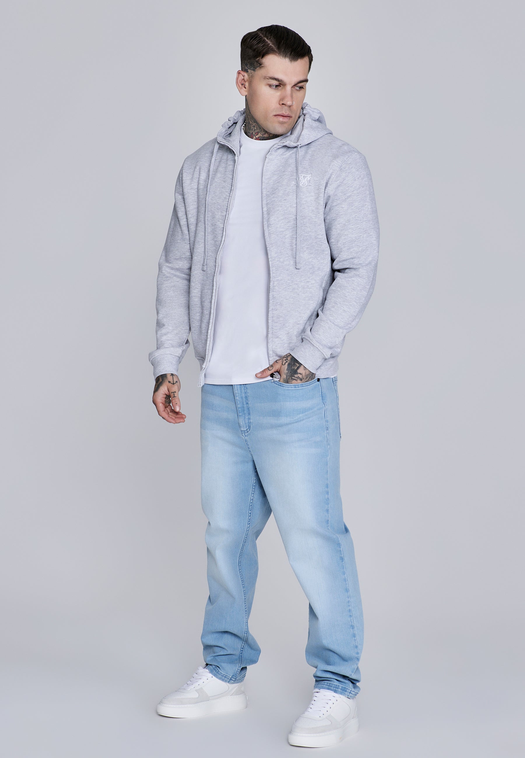 Essentials Felpa con cappuccio e zip intera in marna grigia Giacche SikSilk
