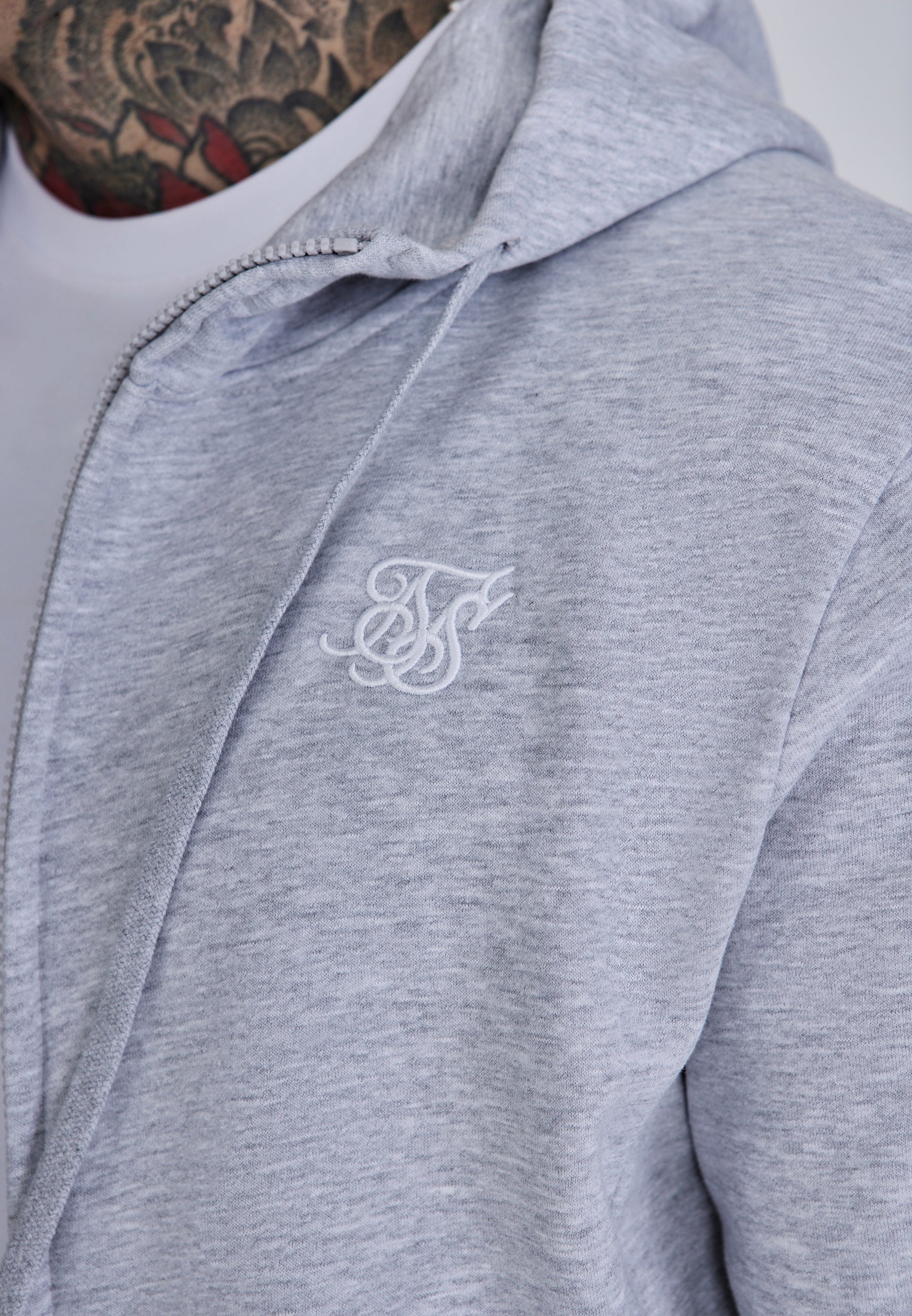 Essentials Felpa con cappuccio e zip intera in marna grigia Giacche SikSilk
