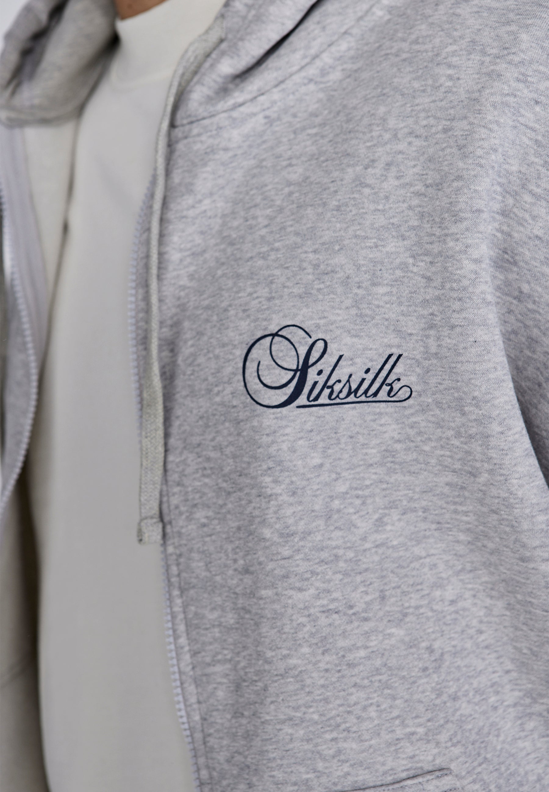 Essentials Felpa con cappuccio e zip intera in marna grigia Giacche SikSilk