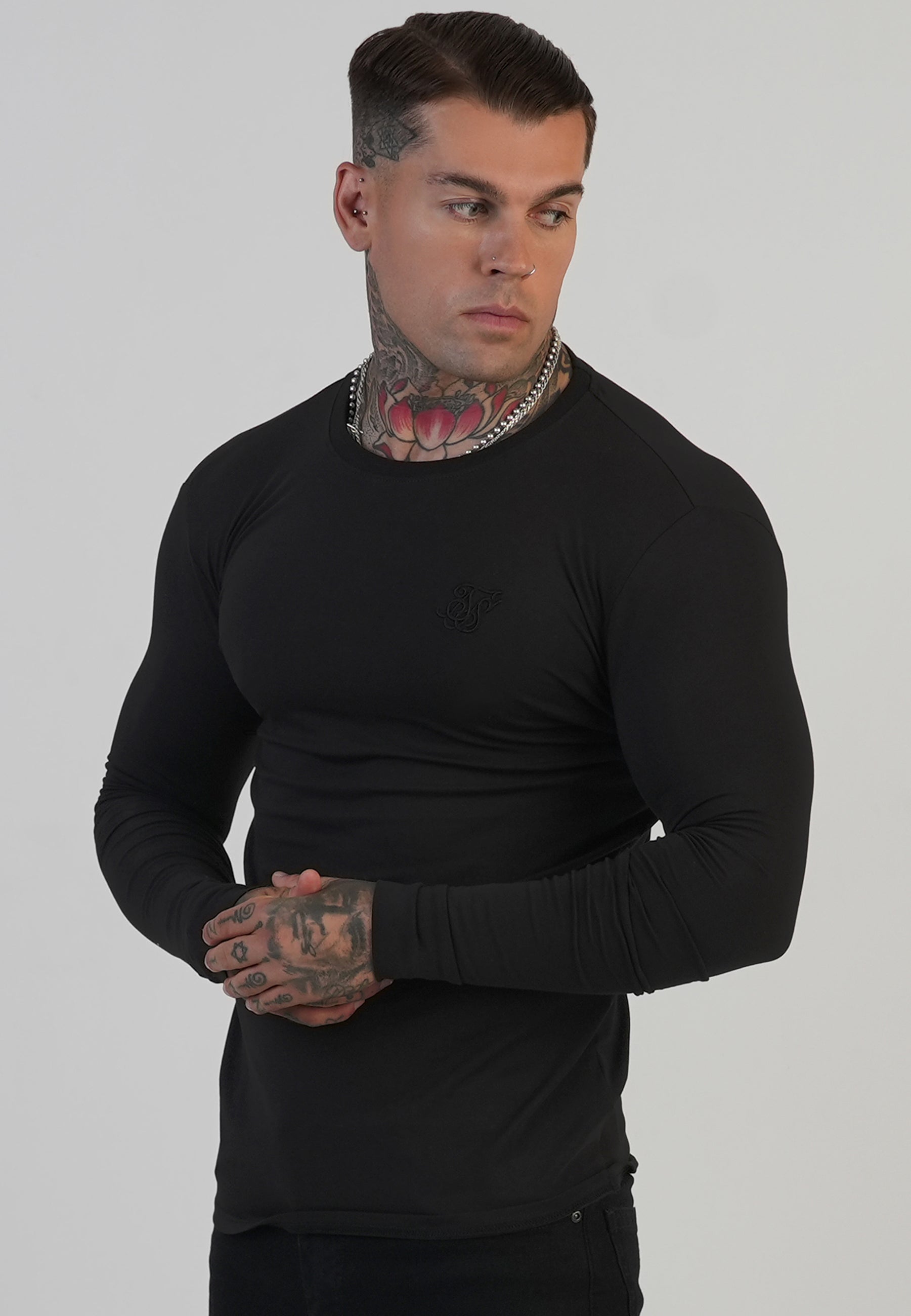 Maglietta a maniche lunghe in nero Magliette SikSilk