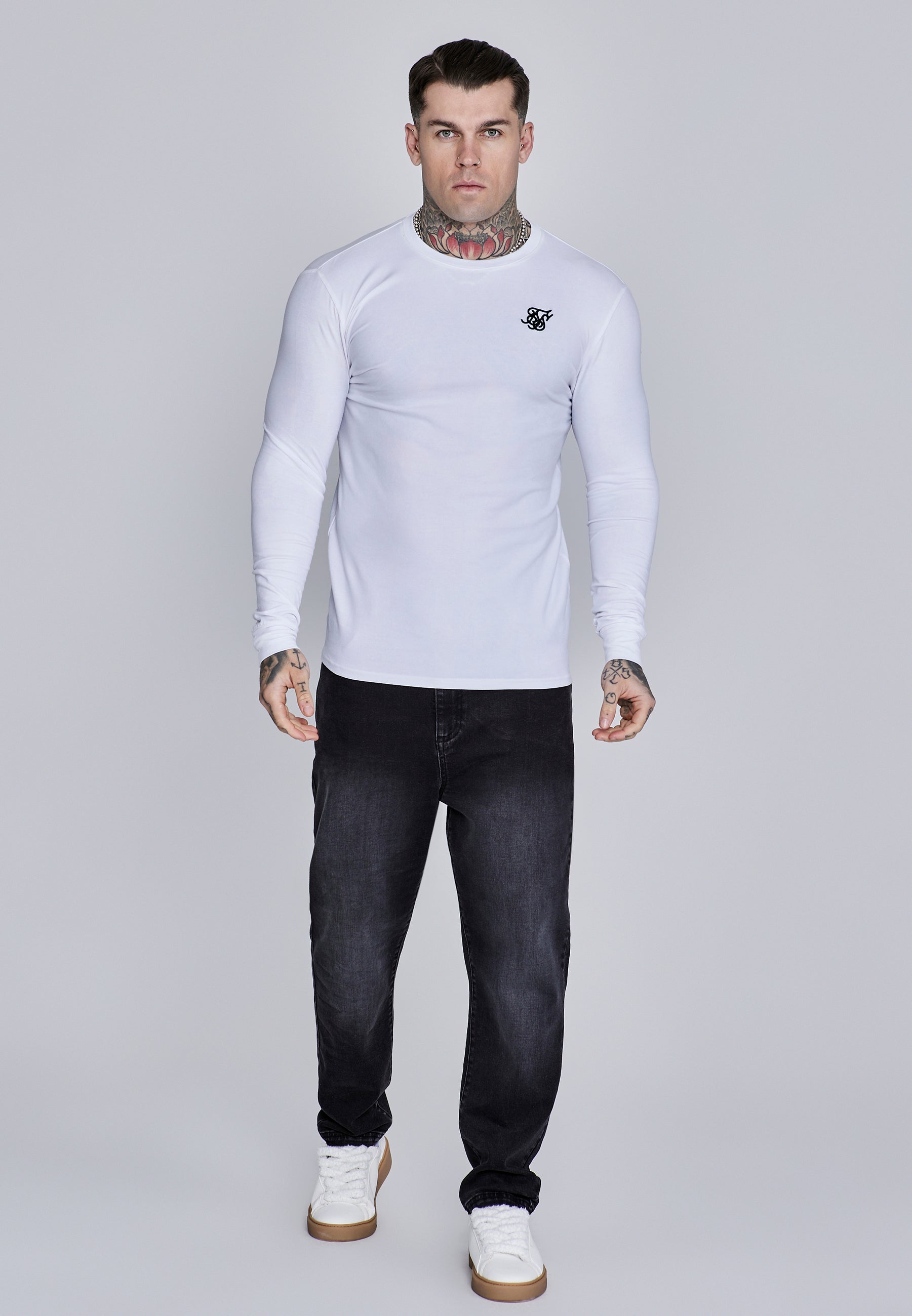 Maglietta Essentials a maniche lunghe in bianco Magliette SikSilk