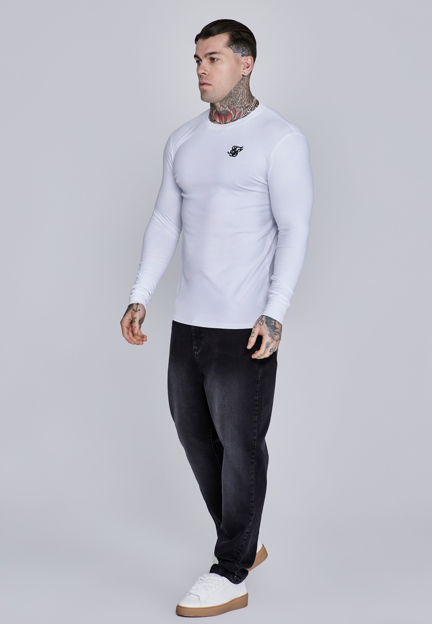 Maglietta Essentials a maniche lunghe in bianco Magliette SikSilk