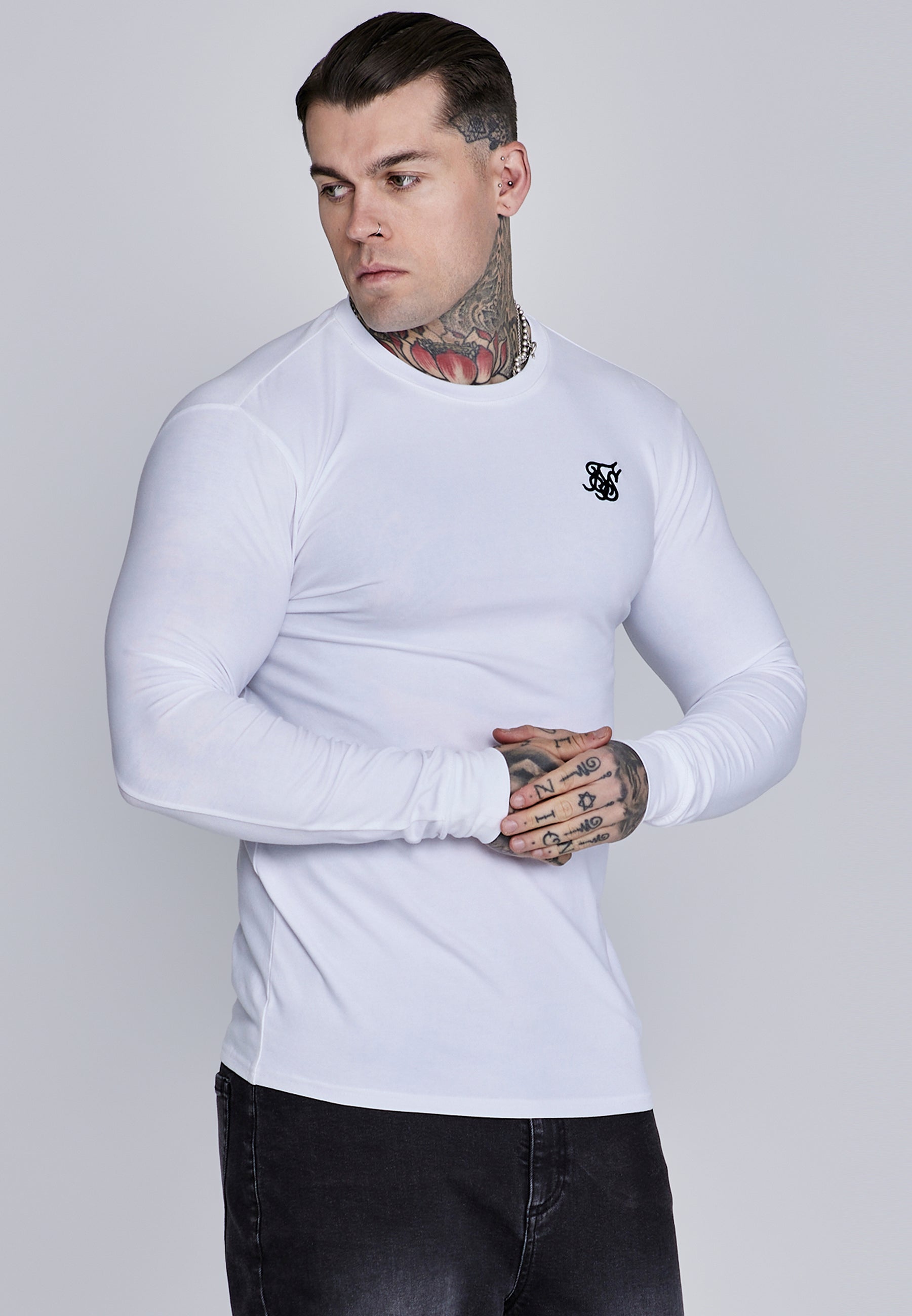 Maglietta Essentials a maniche lunghe in bianco Magliette SikSilk
