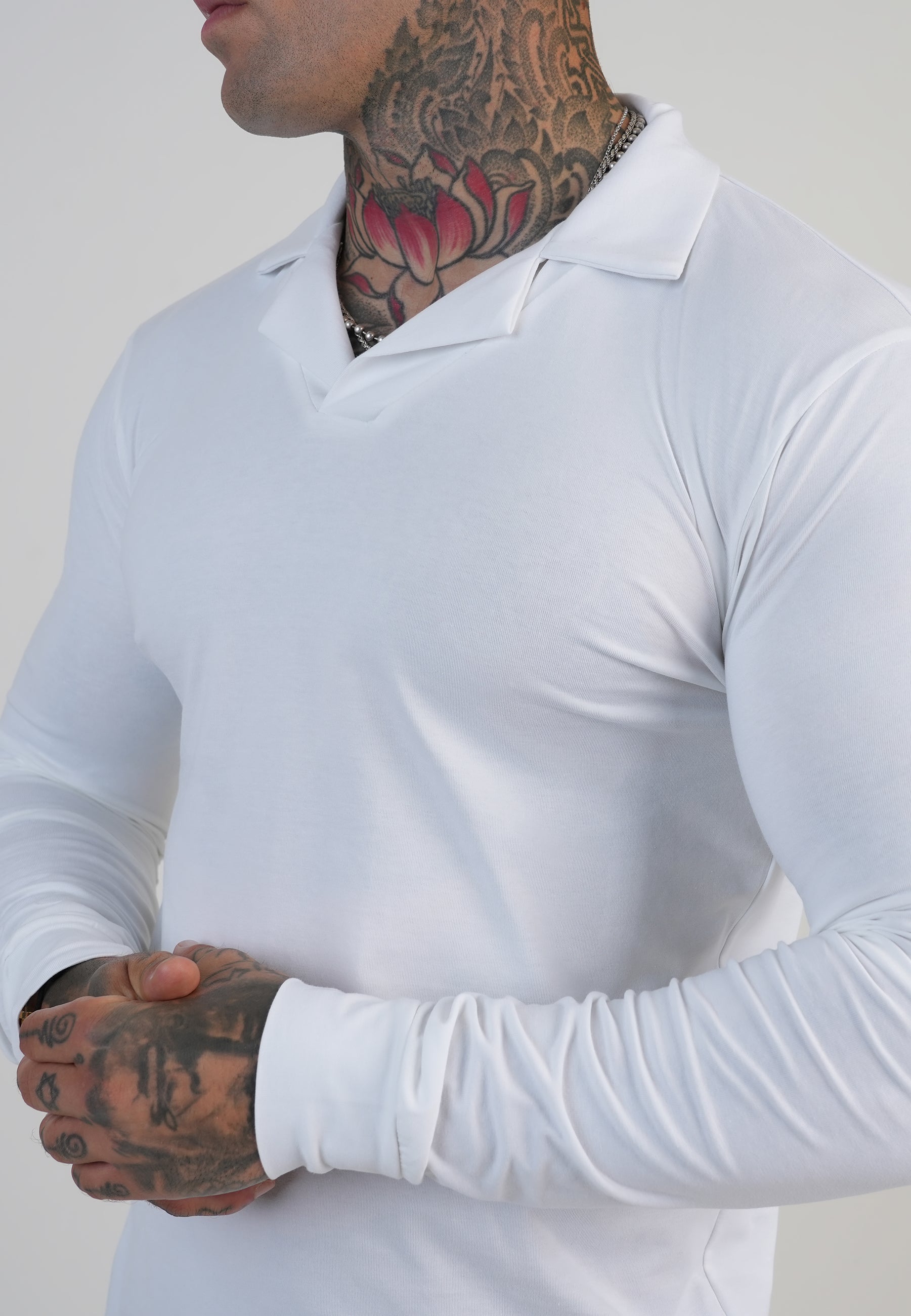Polo Revere a manica lunga in bianco Magliette SikSilk