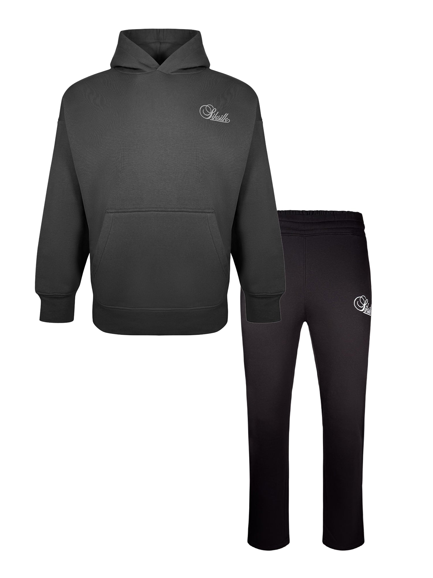 Felpa con cappuccio e pantaloni da jogging in set neri SikSilk