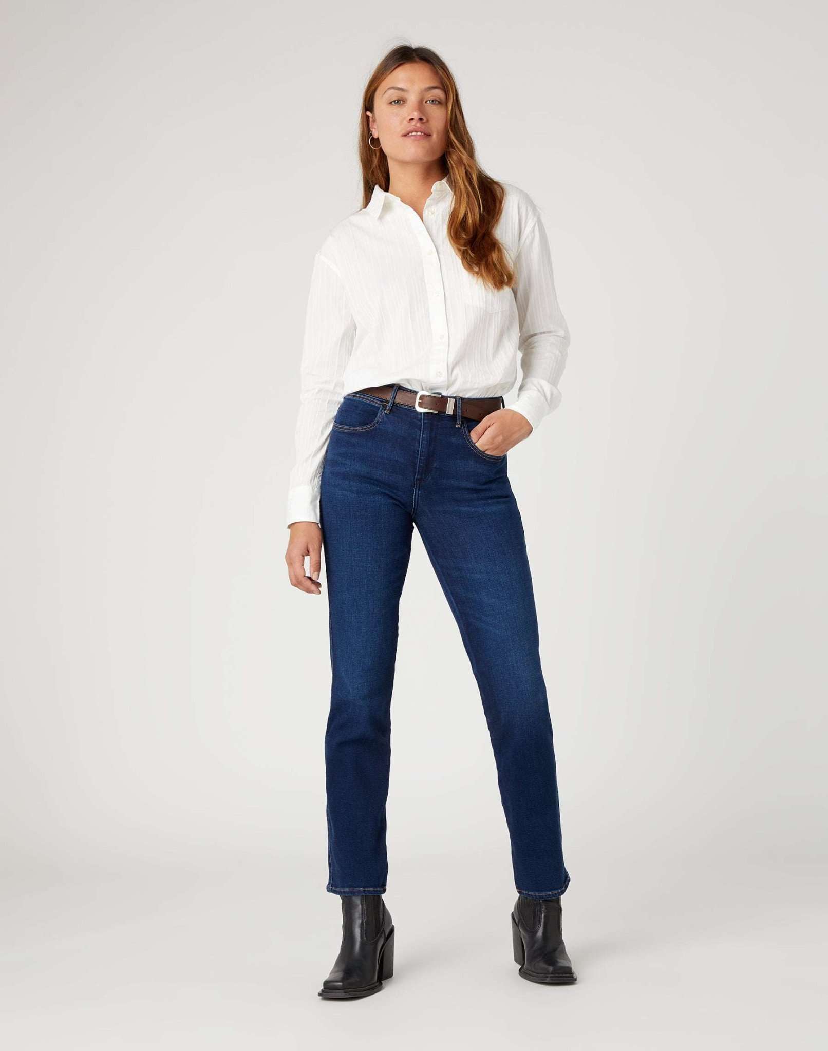 Cintura in pelle marrone Wrangler