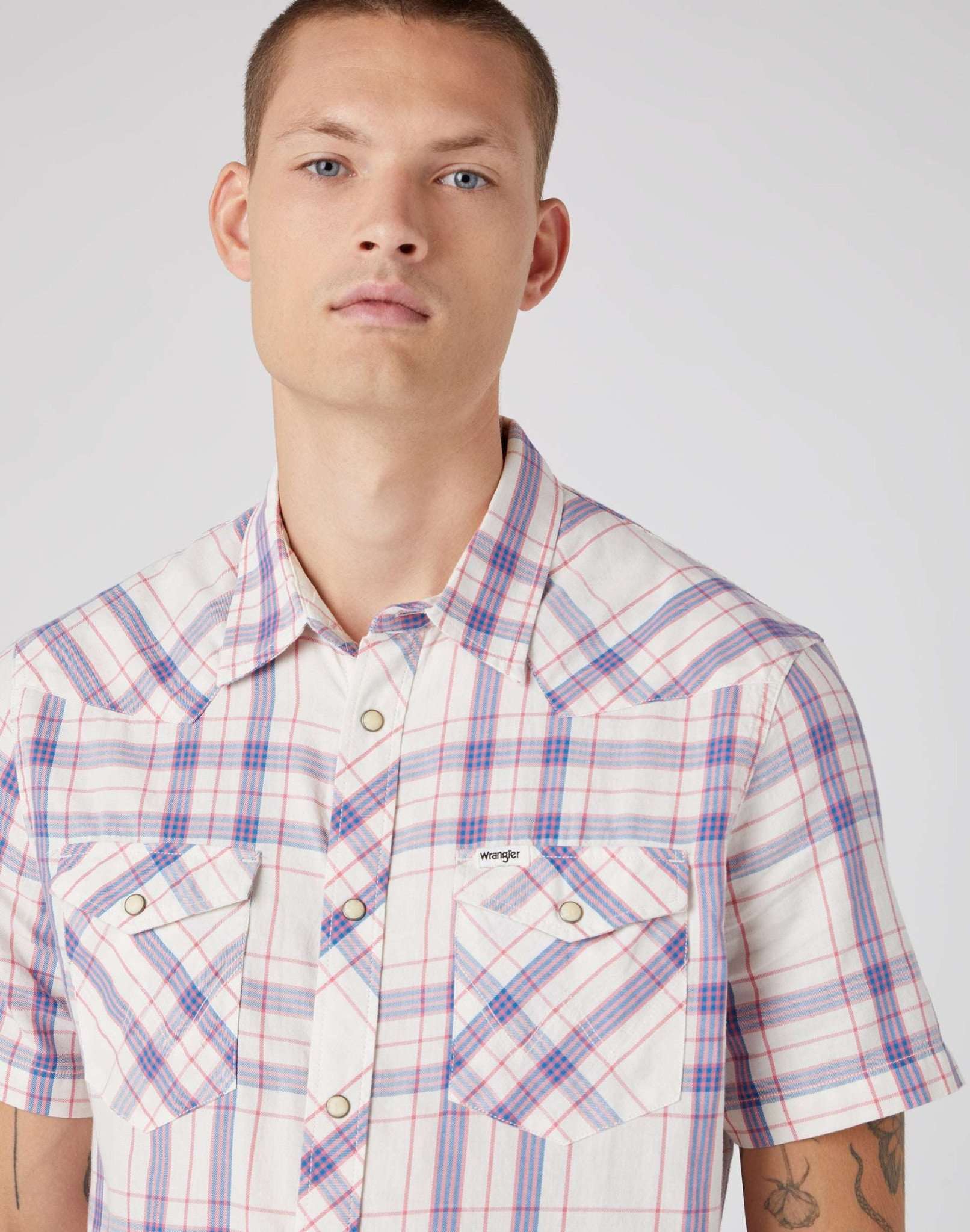 Camicia a maniche corte Western in camicie bianche usurate Wrangler