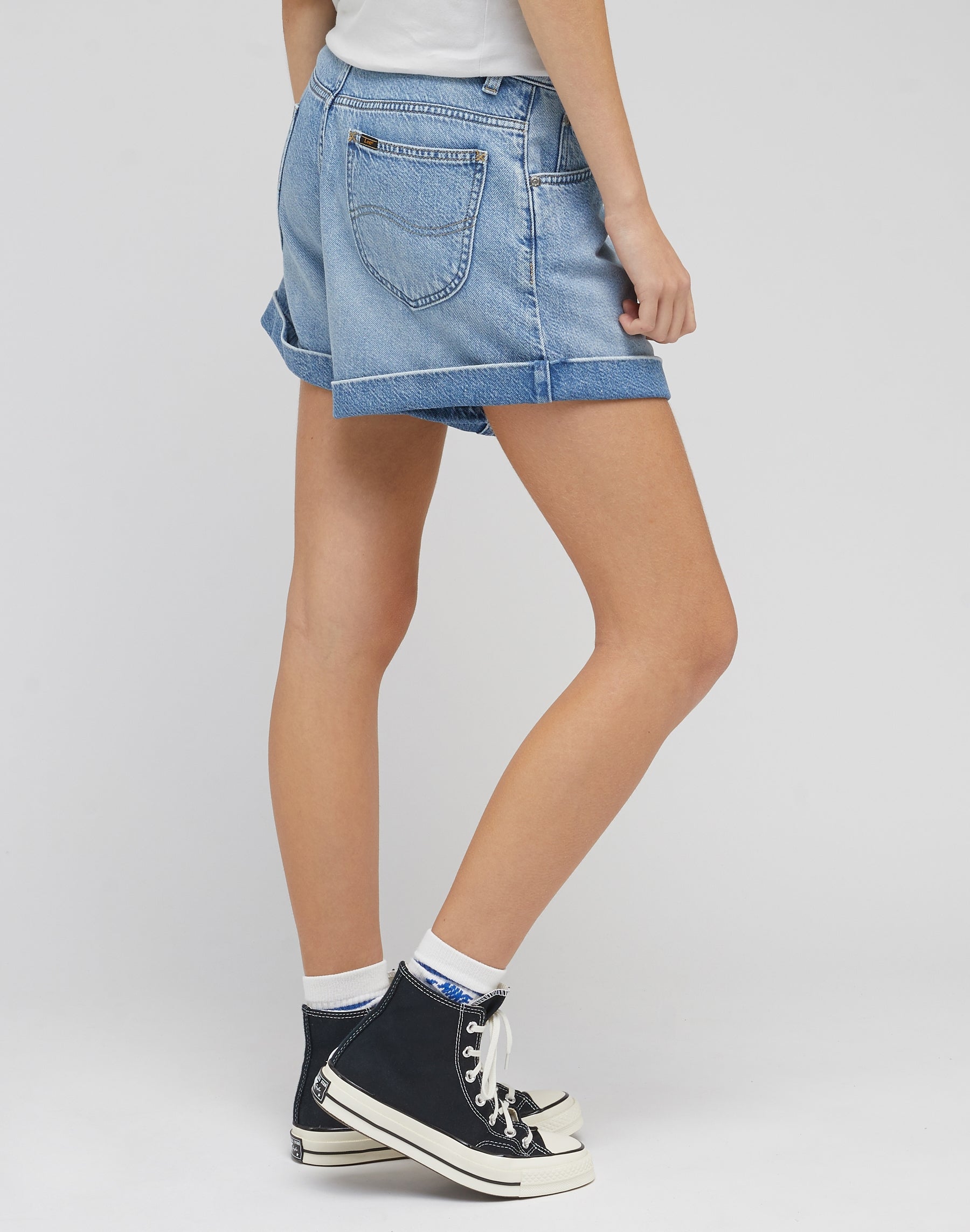 Pantaloncini corti plissettati in Jean blu smerigliato Lee