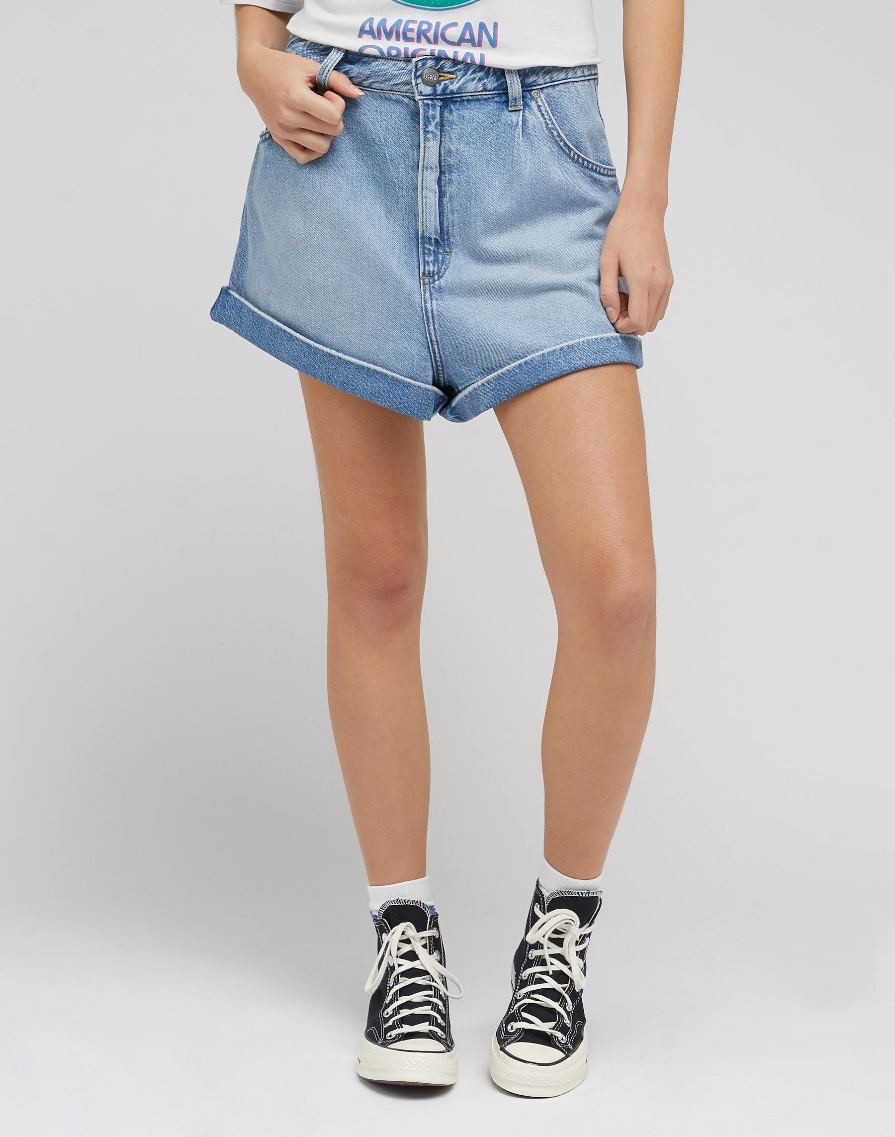 Pantaloncini corti plissettati in Jean blu smerigliato Lee
