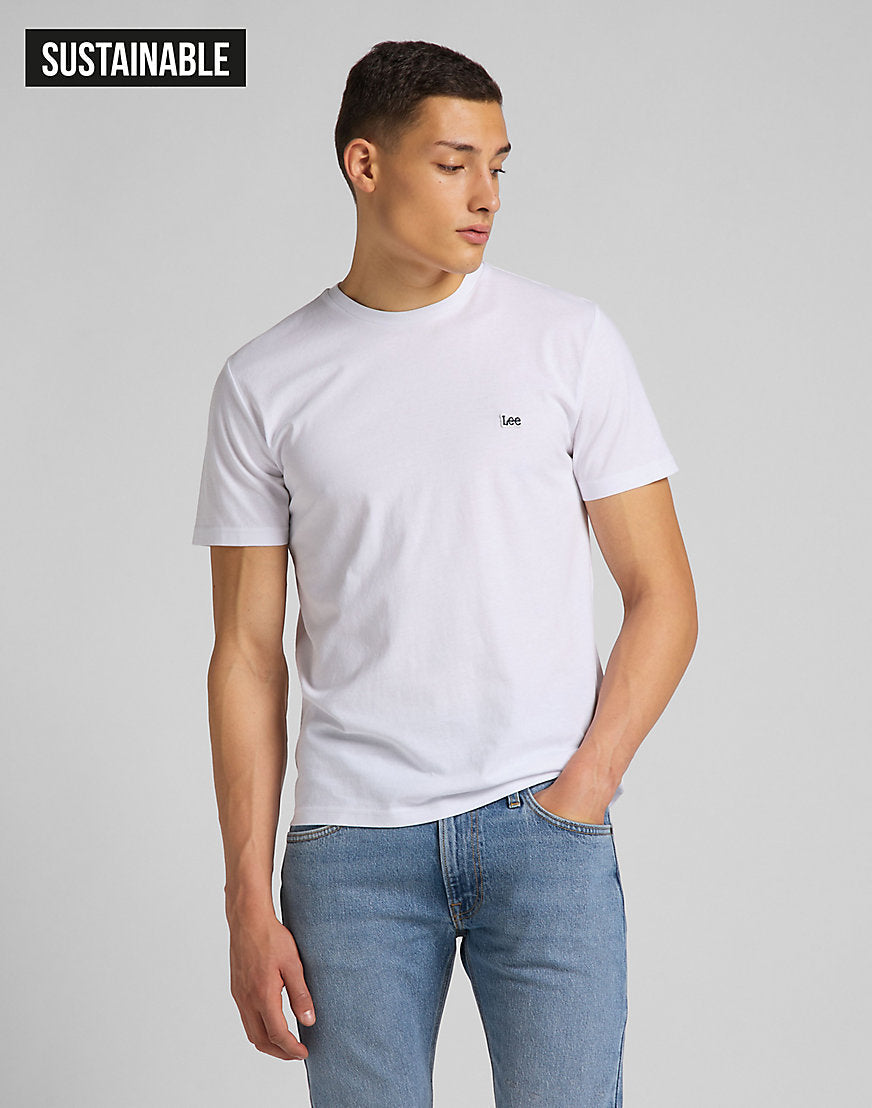 T-shirt a manica corta con logo patch in bianco Lee