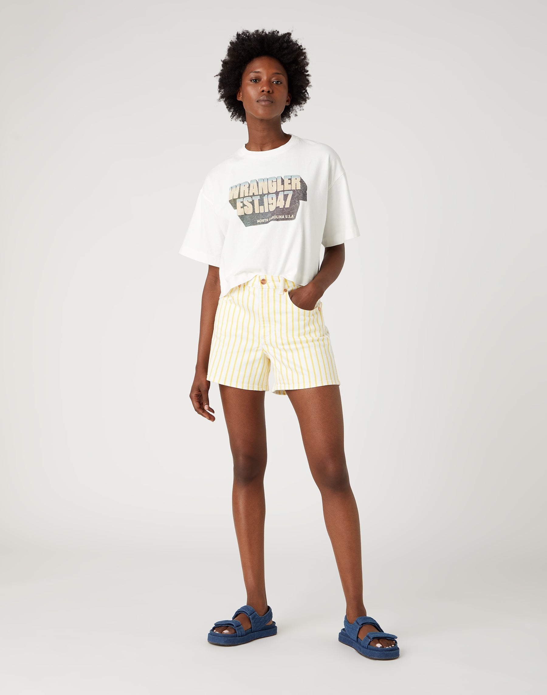 Donna in Sunshine Pantaloncini Jean a righe Wrangler
