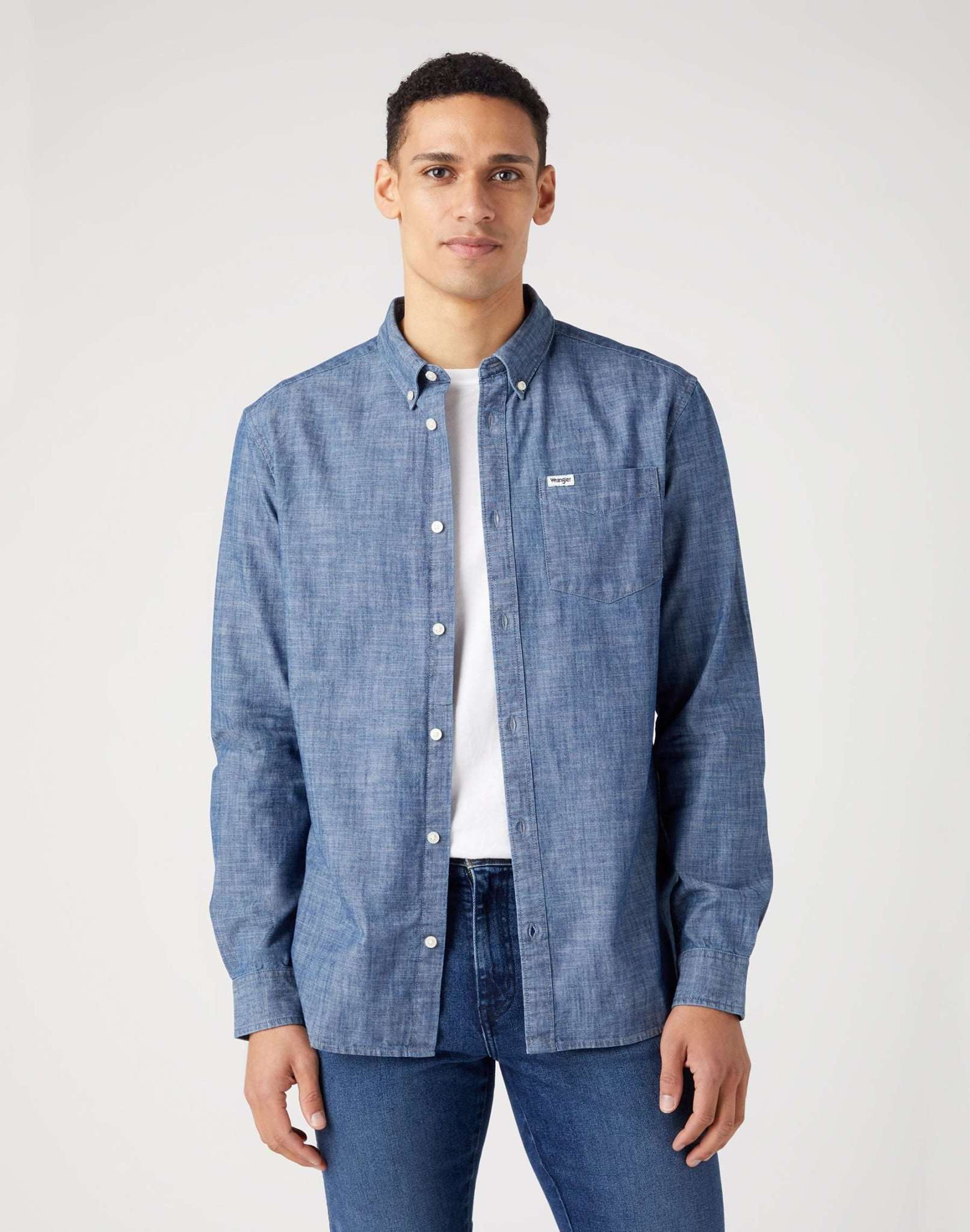 LS 1 Pocket Button Down Shirt in Dark Indigo Camicie Wrangler   