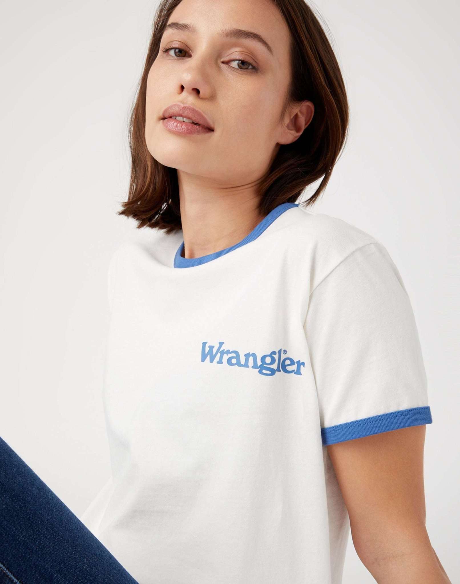 Maglietta Ringer rilassata in bianco usurato Magliette Wrangler   