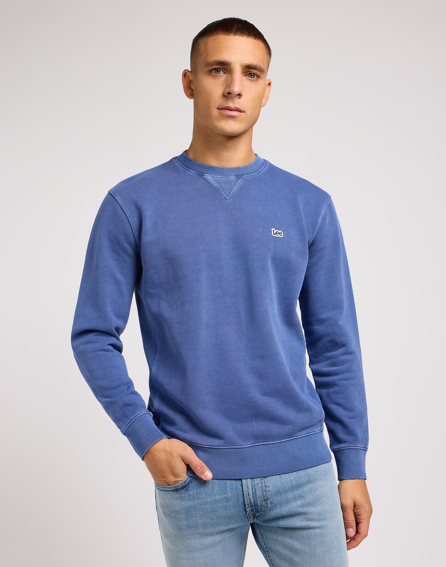 Maglione girocollo a tinta unita in felpa Surf Blue Lee   