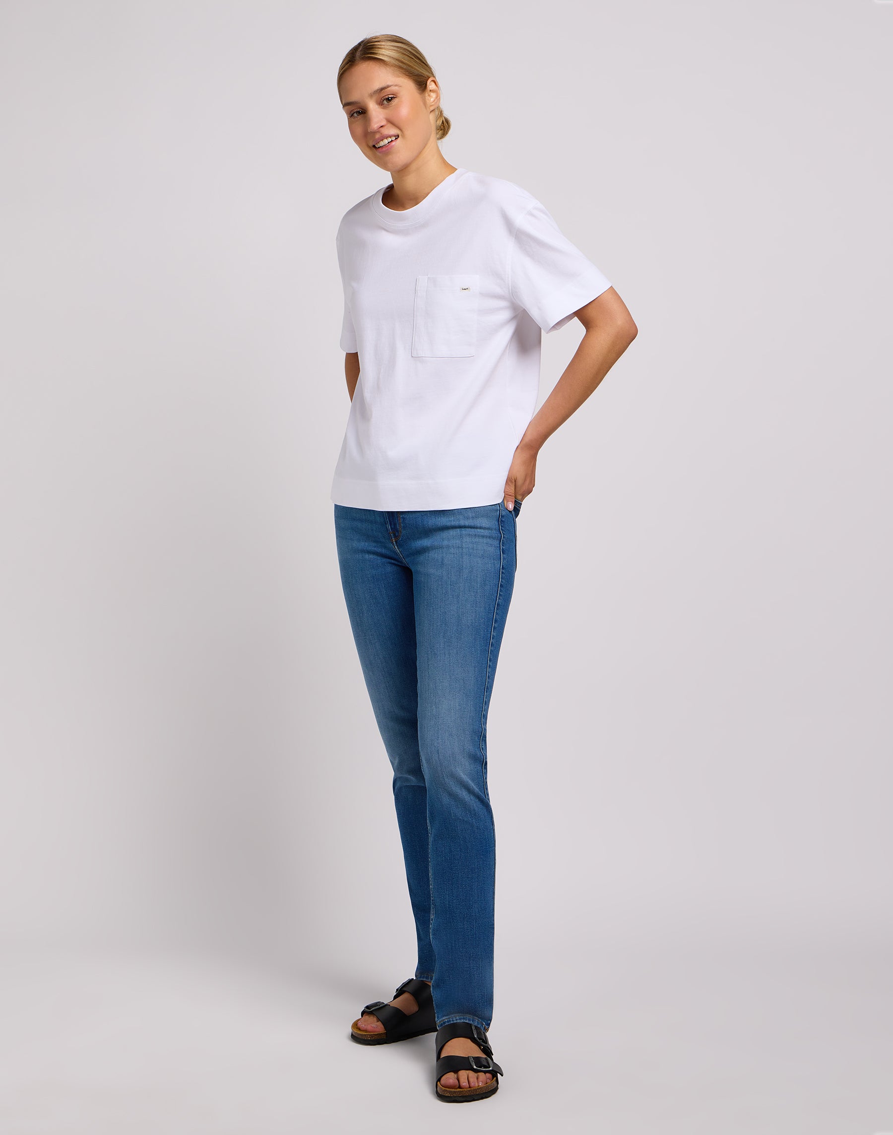 T-shirt tascabile in bianco brillante Lee