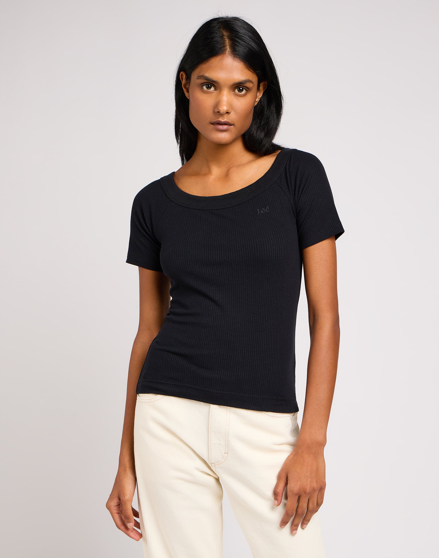 T-shirt Off The Shoulder Rib in Unionall Blk Lee   