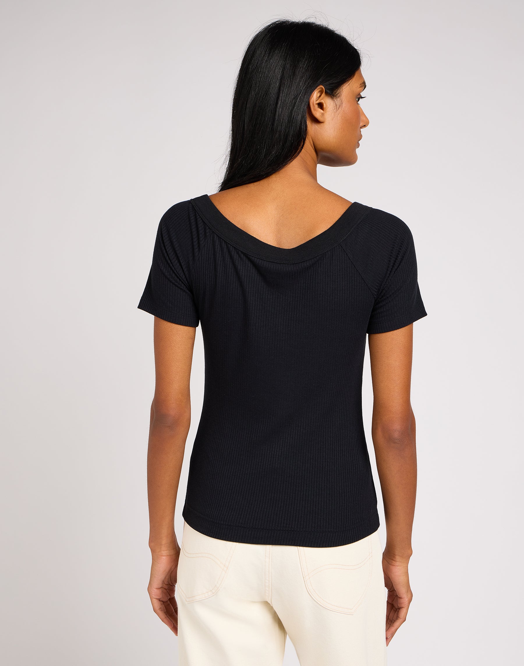 T-shirt Off The Shoulder Rib in Unionall Blk Lee   