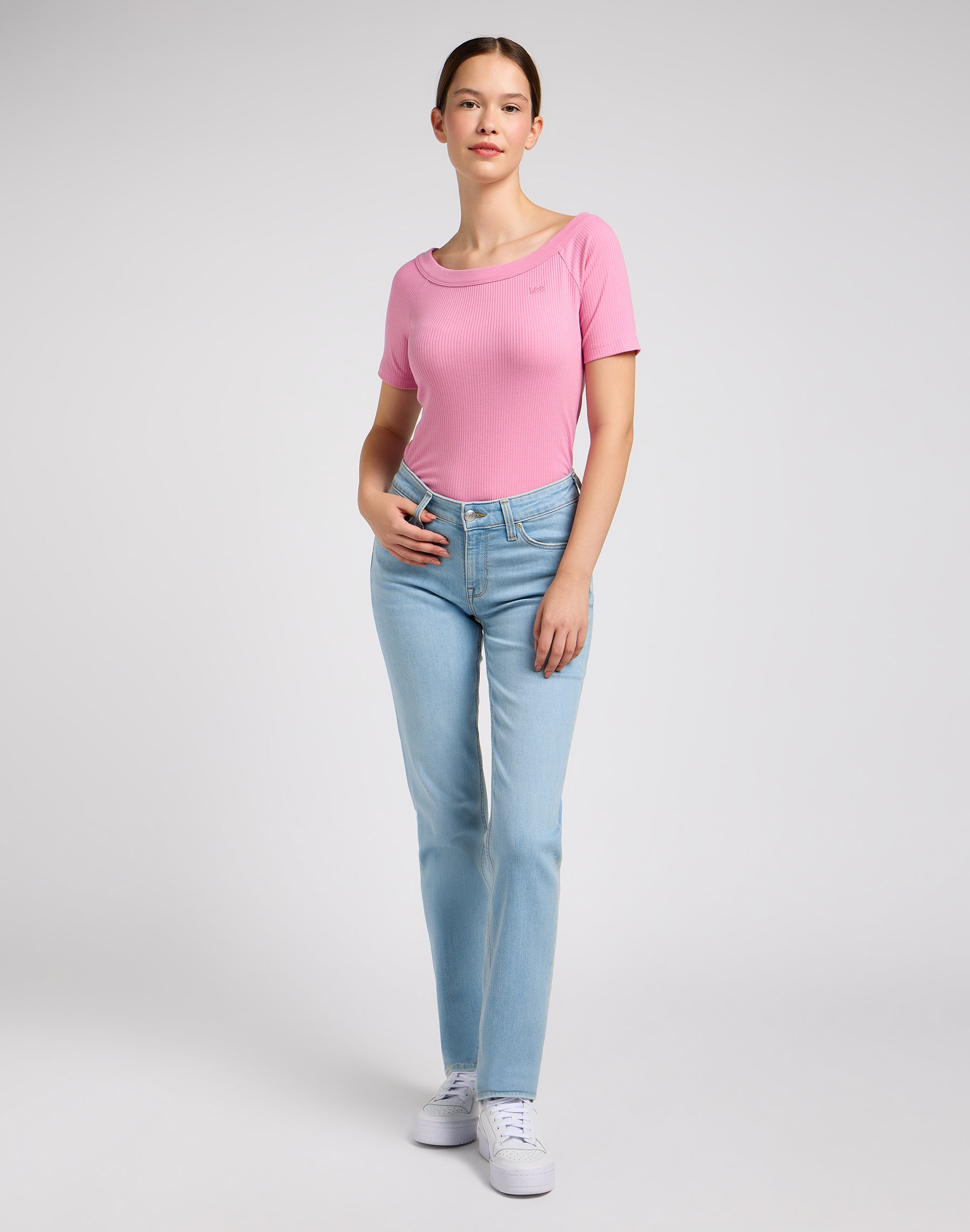 T-shirt Off The Shoulder Rib in Sugar Lilac Lee   