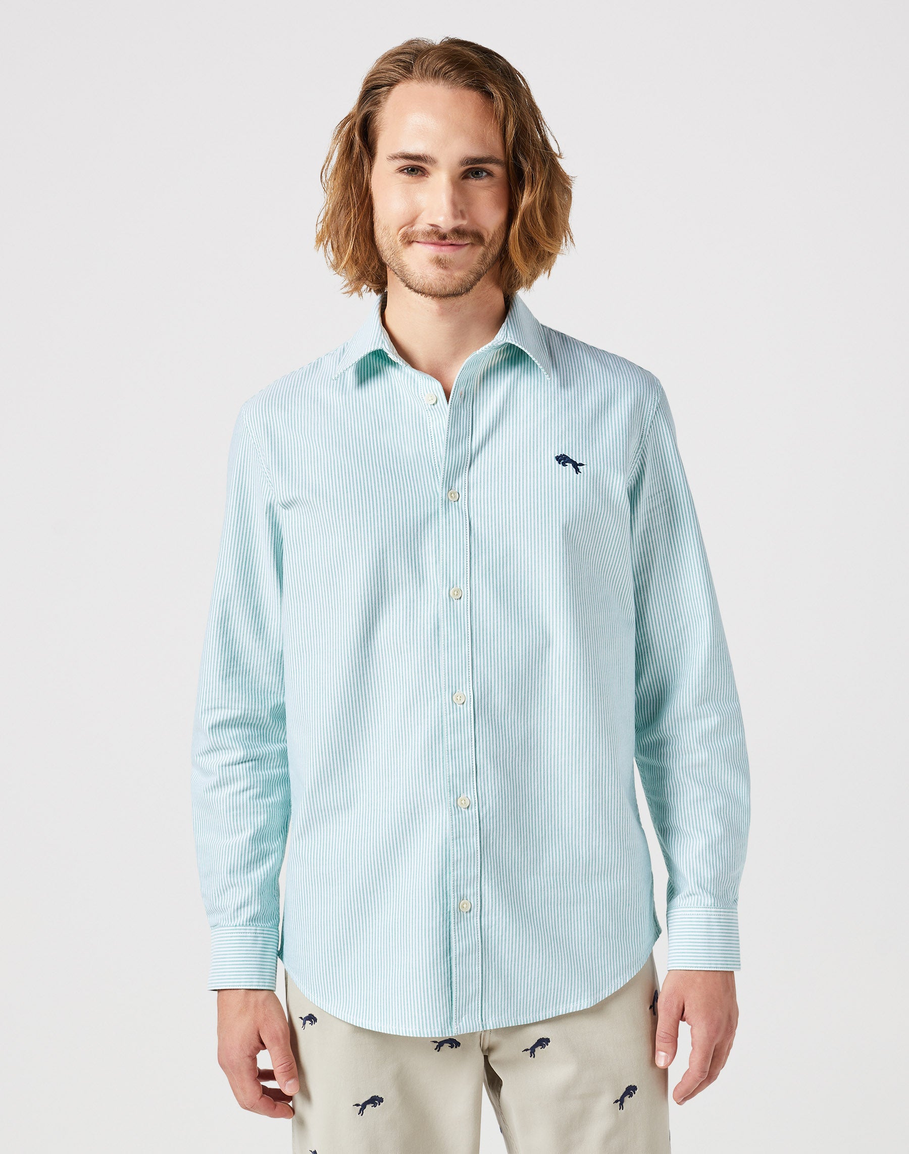 Camicia a maniche lunghe a righe verdi Camicie Oxford Wrangler   