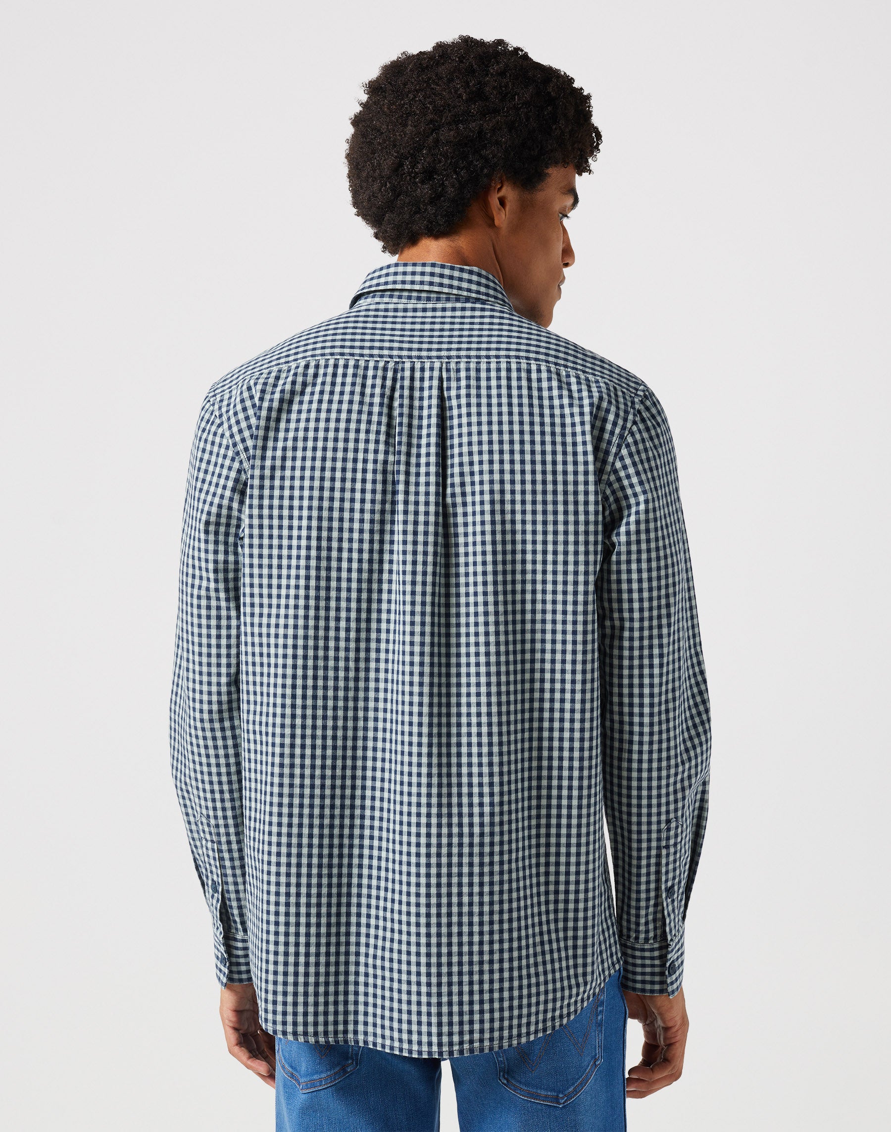 Camicia monotasche a maniche lunghe in Iris Gingham nero Camicie Wrangler   