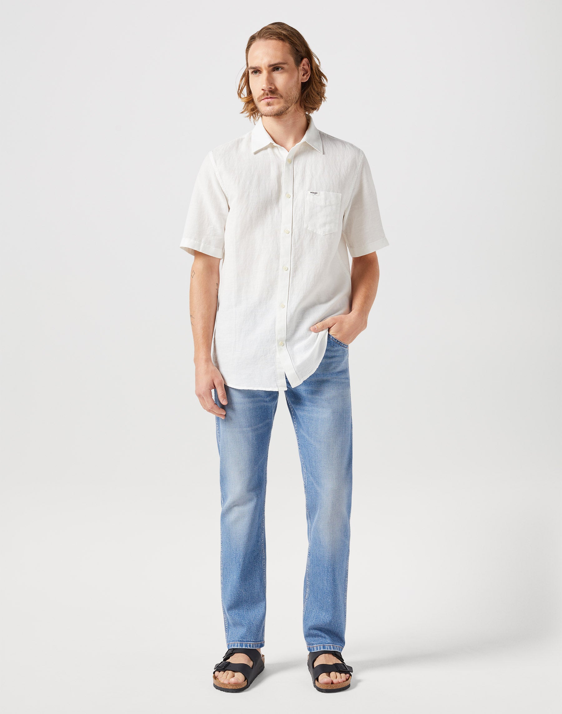 Camicia monotasche in camicie bianche usurate Wrangler   