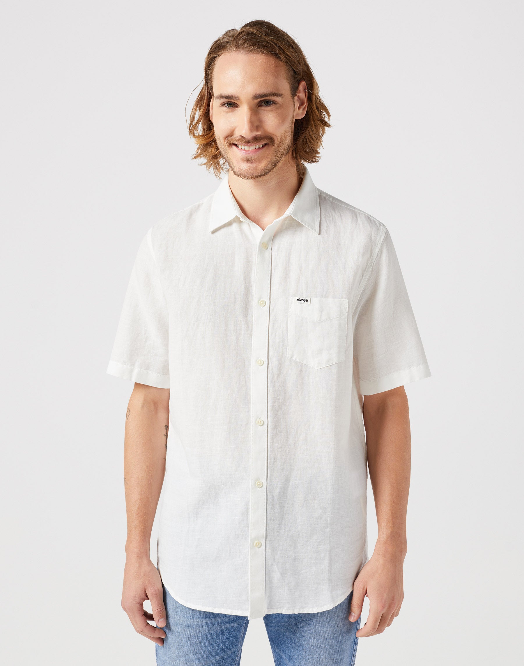 Camicia monotasche in camicie bianche usurate Wrangler   