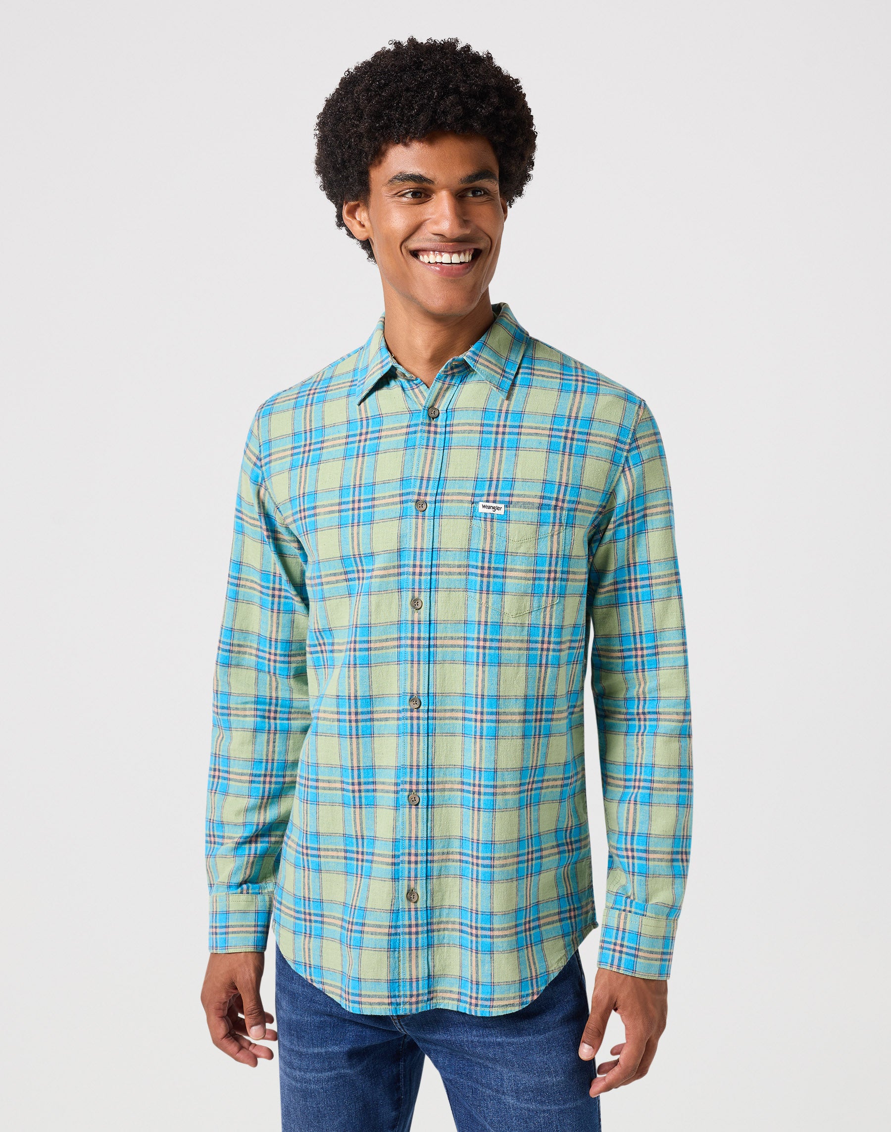 Camicia a manica lunga con un taschino in Reseda Camicie Wrangler   