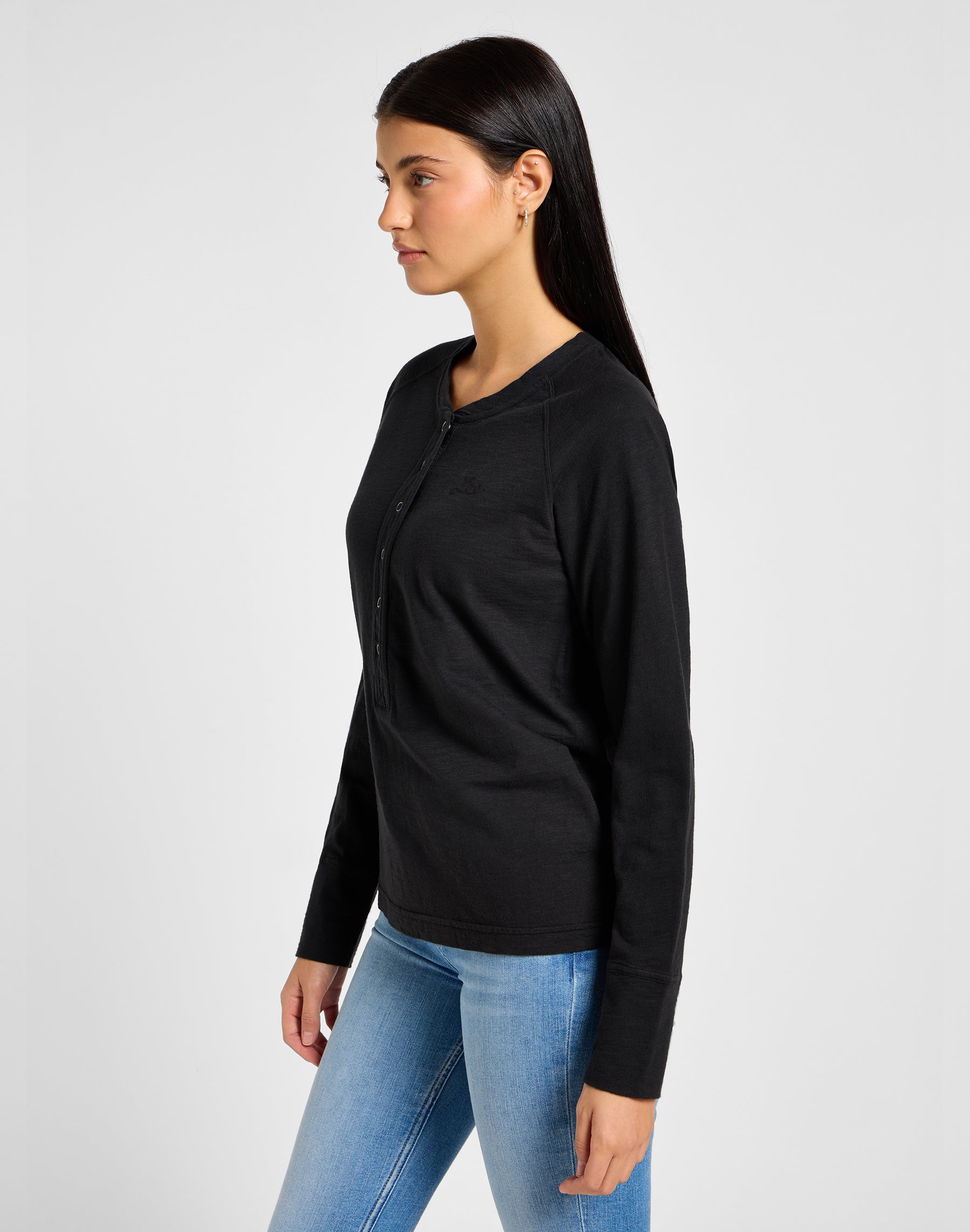 Maniche lunghe Raglan Henley in Unionall Nero T-Shirt Lee   