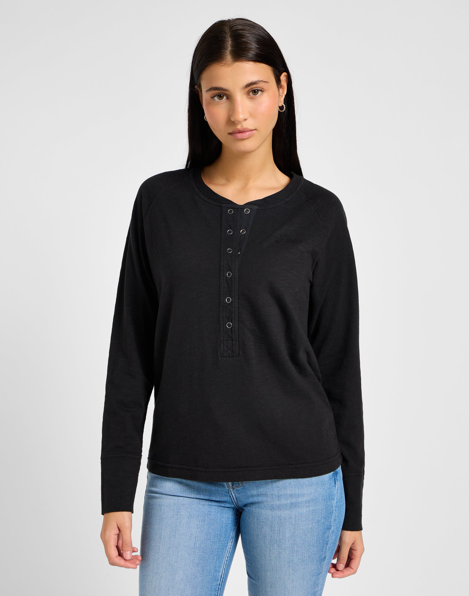 Maniche lunghe Raglan Henley in Unionall Nero T-Shirt Lee   