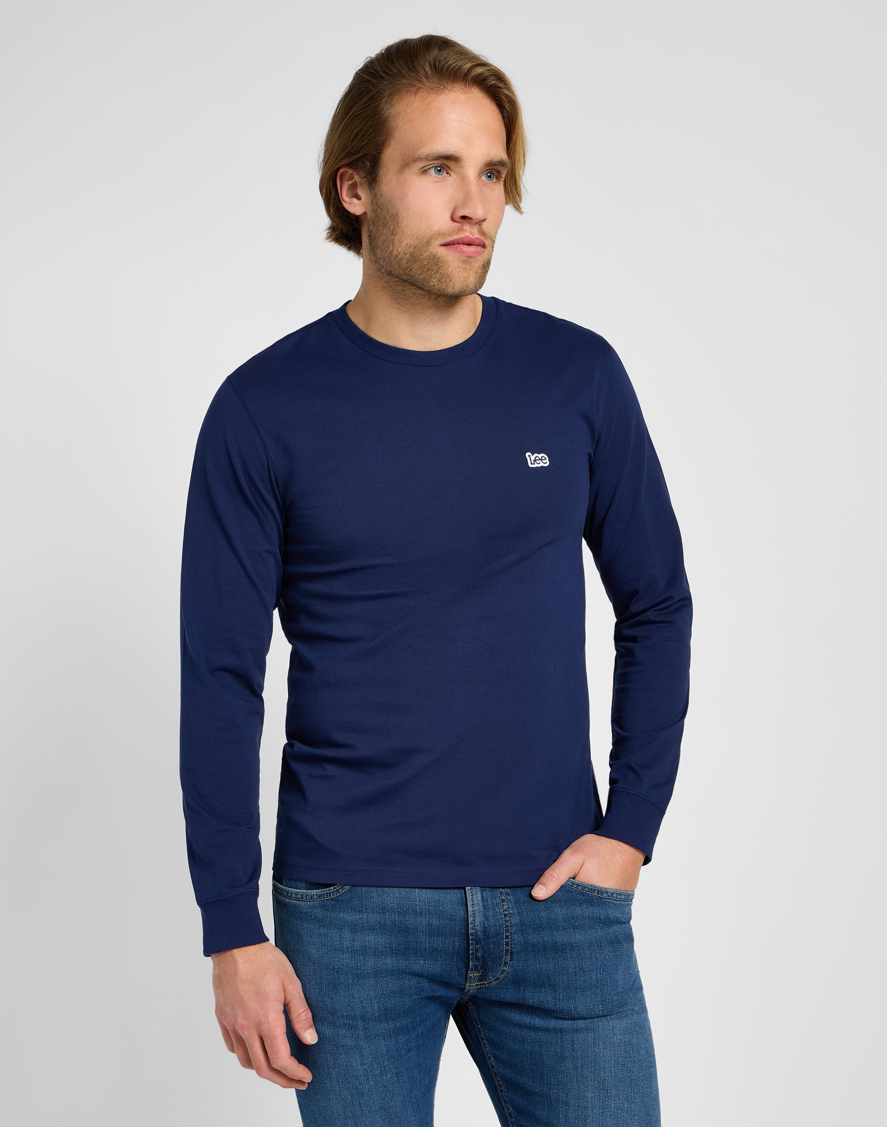 Felpa Longsleeves Patch Logo Tee in True Navy Lee   