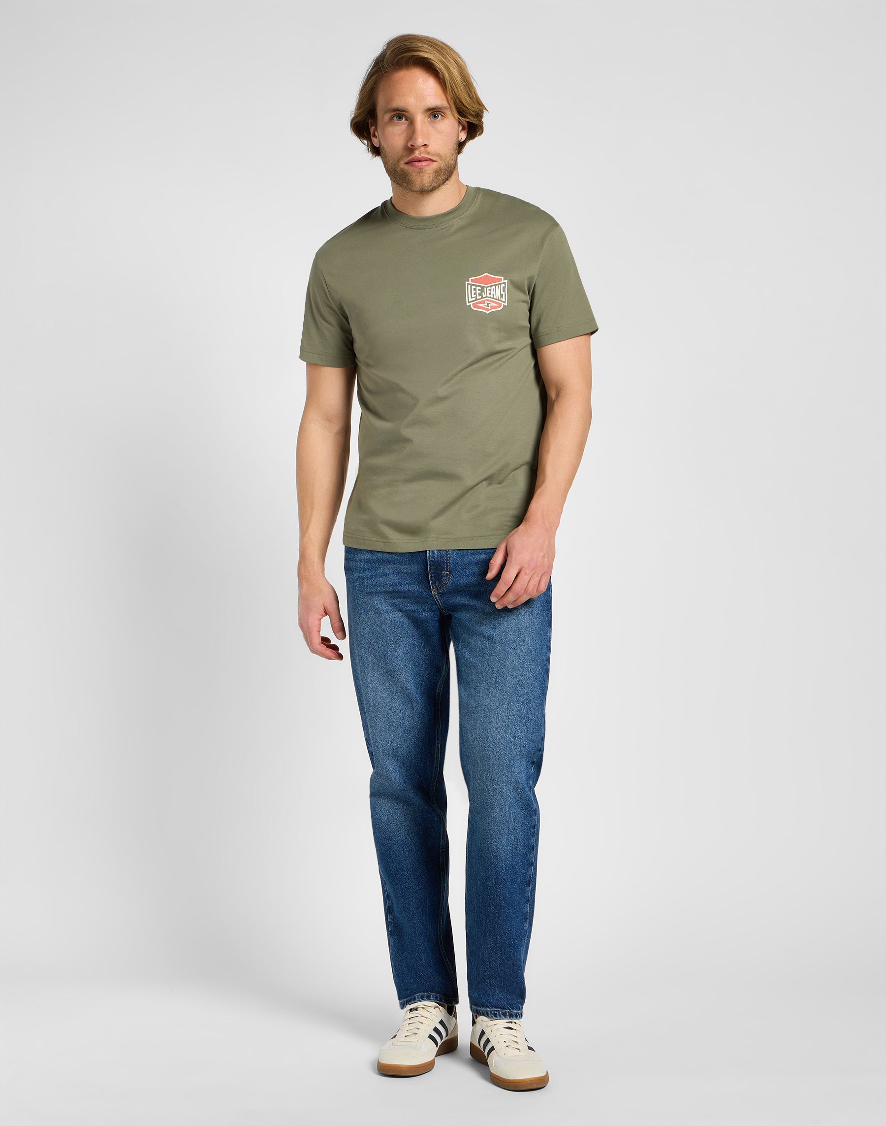 T-shirt a maniche corte rilassata in verde mercantile Lee   