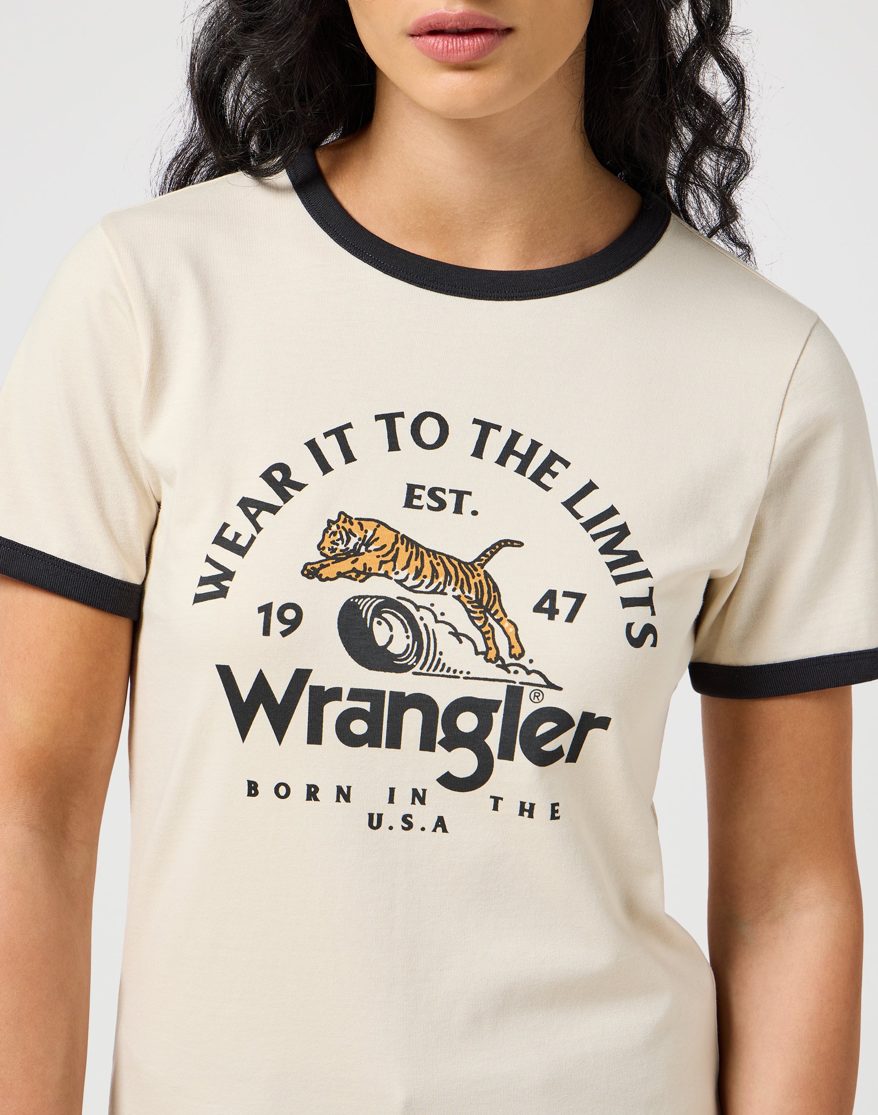 Maglietta Ringer in bianco vintage Magliette Wrangler   