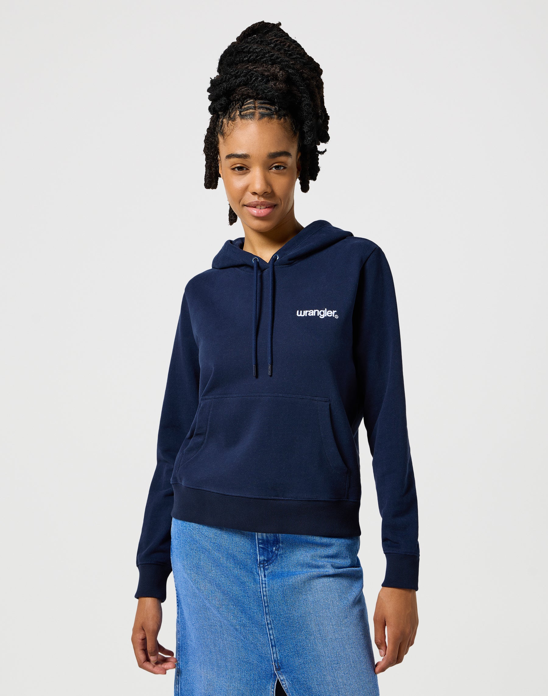 Felpa con cappuccio regular in navy Wrangler hoodie   